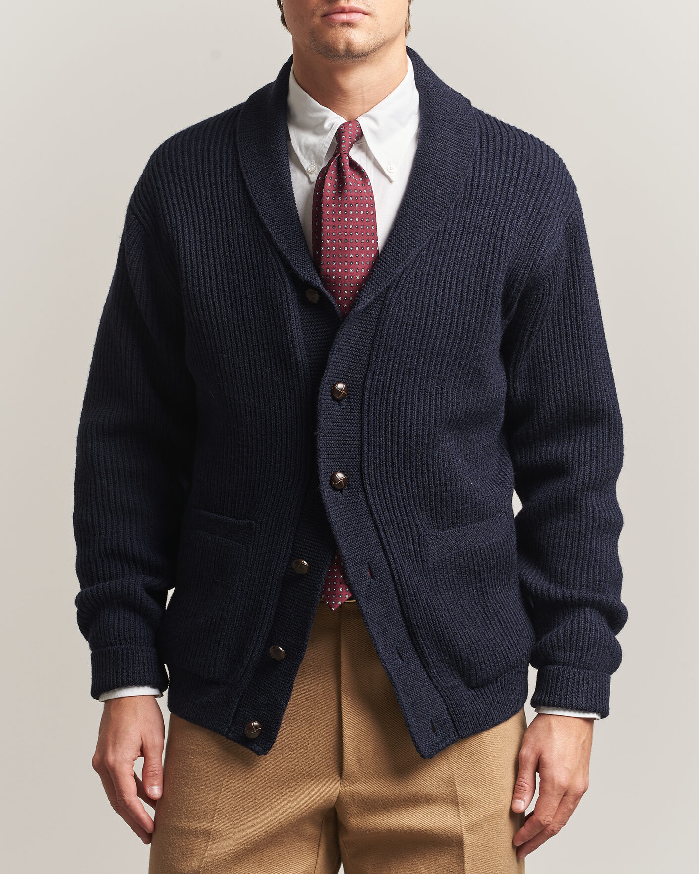 Hombres | Jerséis y prendas de punto | Kamakura Shirts | McQueen Shawl Collar Cardigan Navy