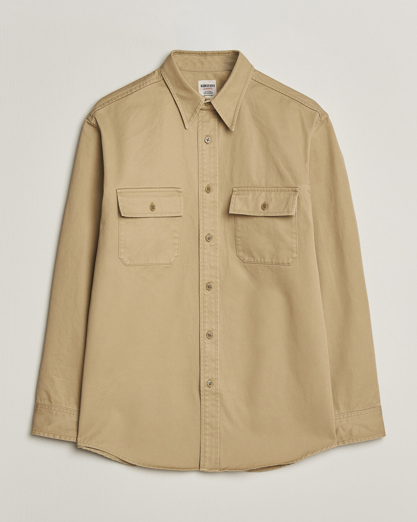 Hombres | Camisas | Kamakura Shirts | Cotton Twill CPO Overshirt Beige