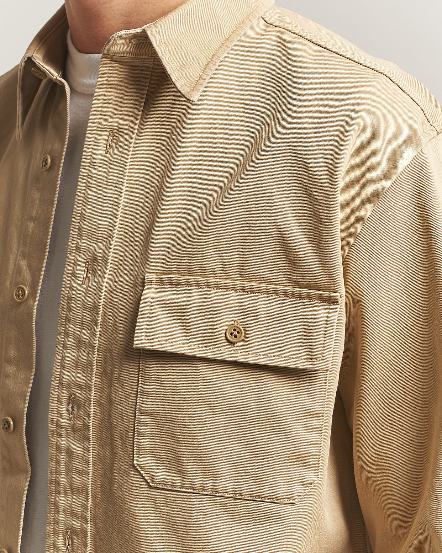 Hombres | Camisas | Kamakura Shirts | Cotton Twill CPO Overshirt Beige
