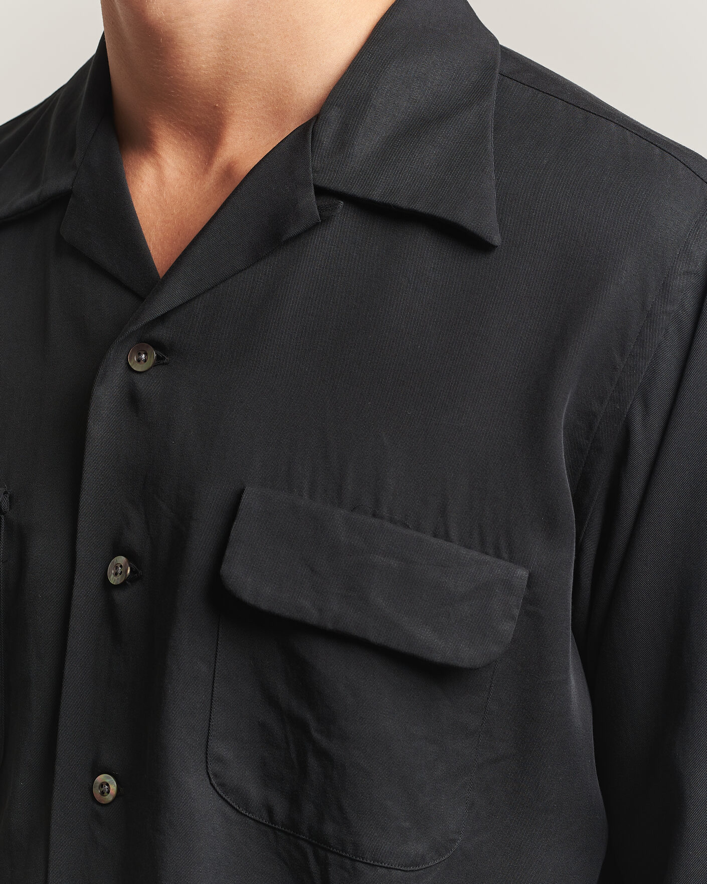Hombres | Camisas | Kamakura Shirts | Vintage Open Collar Shirt Black