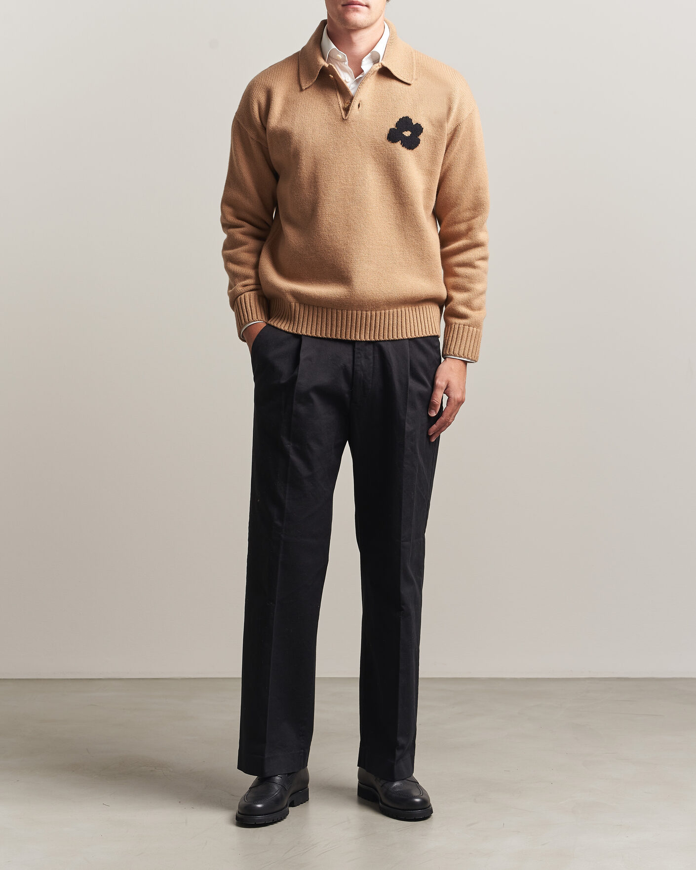 Hombres | Jerséis y prendas de punto | Lardini | Knitted Wool/Cashmere Polo Brown