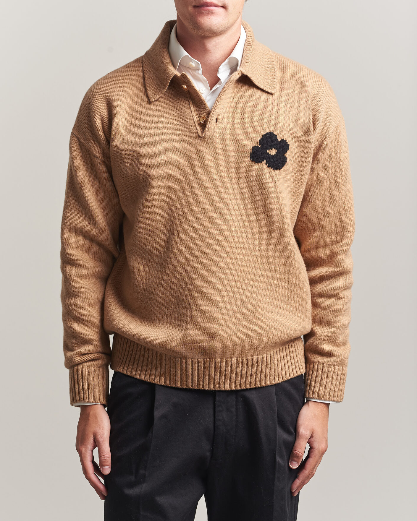 Hombres | Jerséis y prendas de punto | Lardini | Knitted Wool/Cashmere Polo Brown