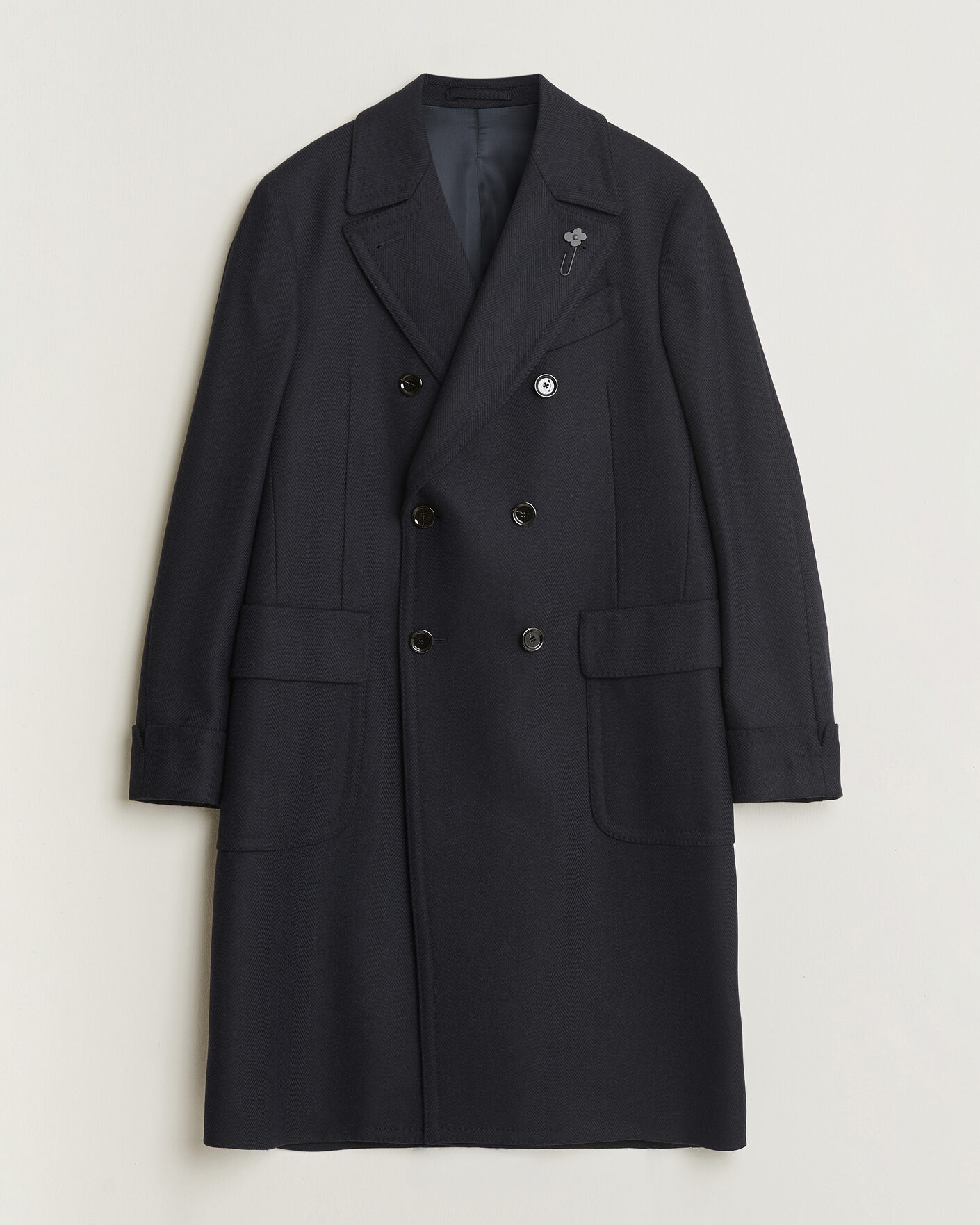 Hombres | Abrigos y chaquetas | Lardini | Ulster Wool/Cashmere Tonal Herringbone Coat Navy