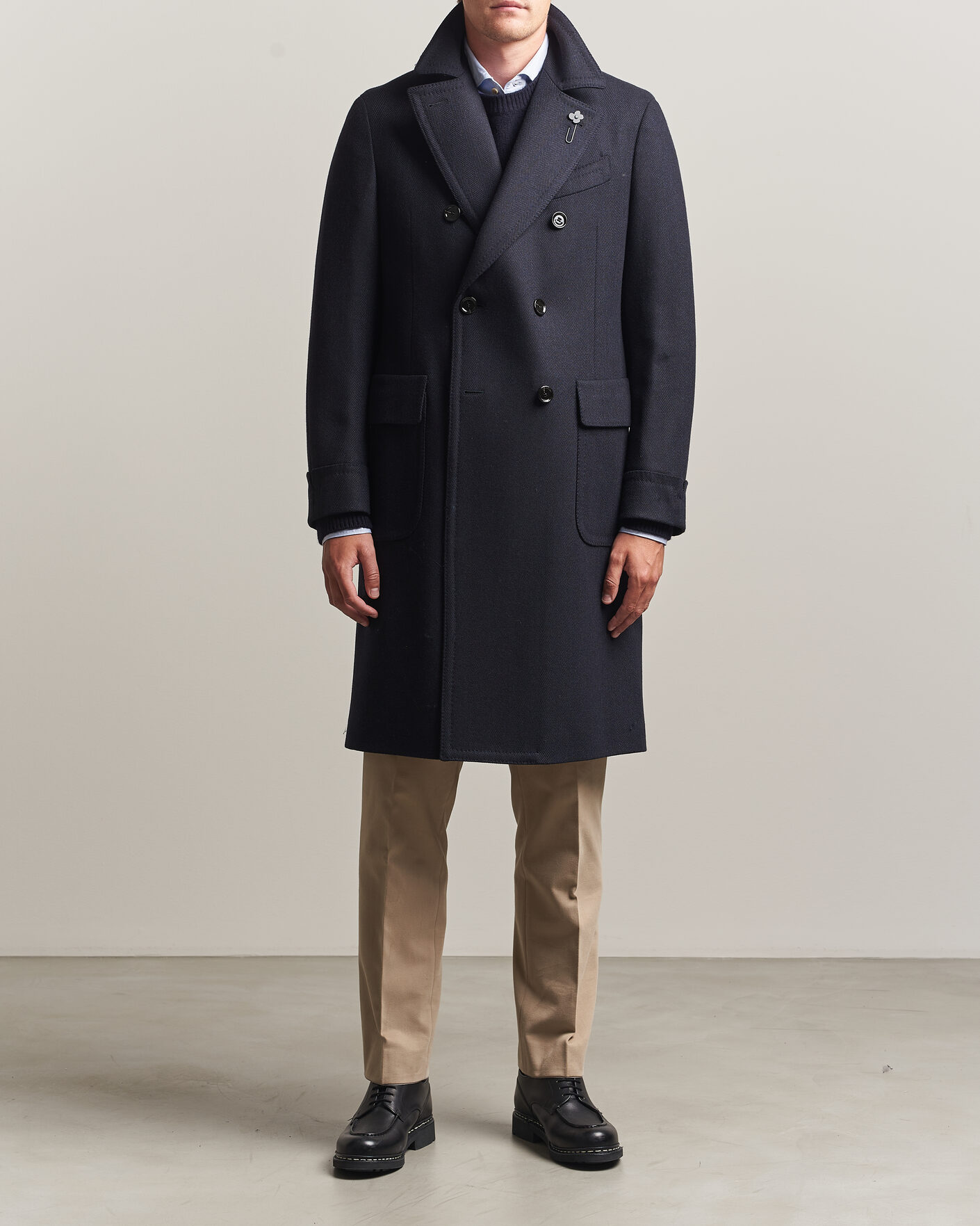 Hombres | Abrigos y chaquetas | Lardini | Ulster Wool/Cashmere Tonal Herringbone Coat Navy