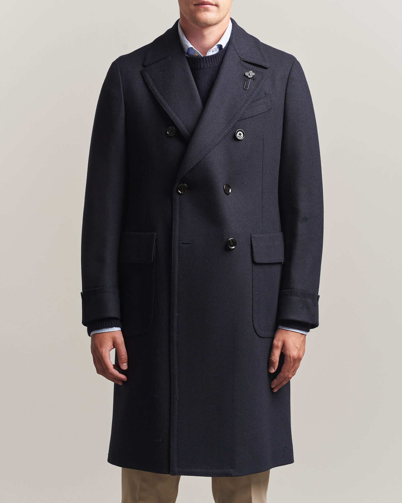 Hombres | Abrigos y chaquetas | Lardini | Ulster Wool/Cashmere Tonal Herringbone Coat Navy
