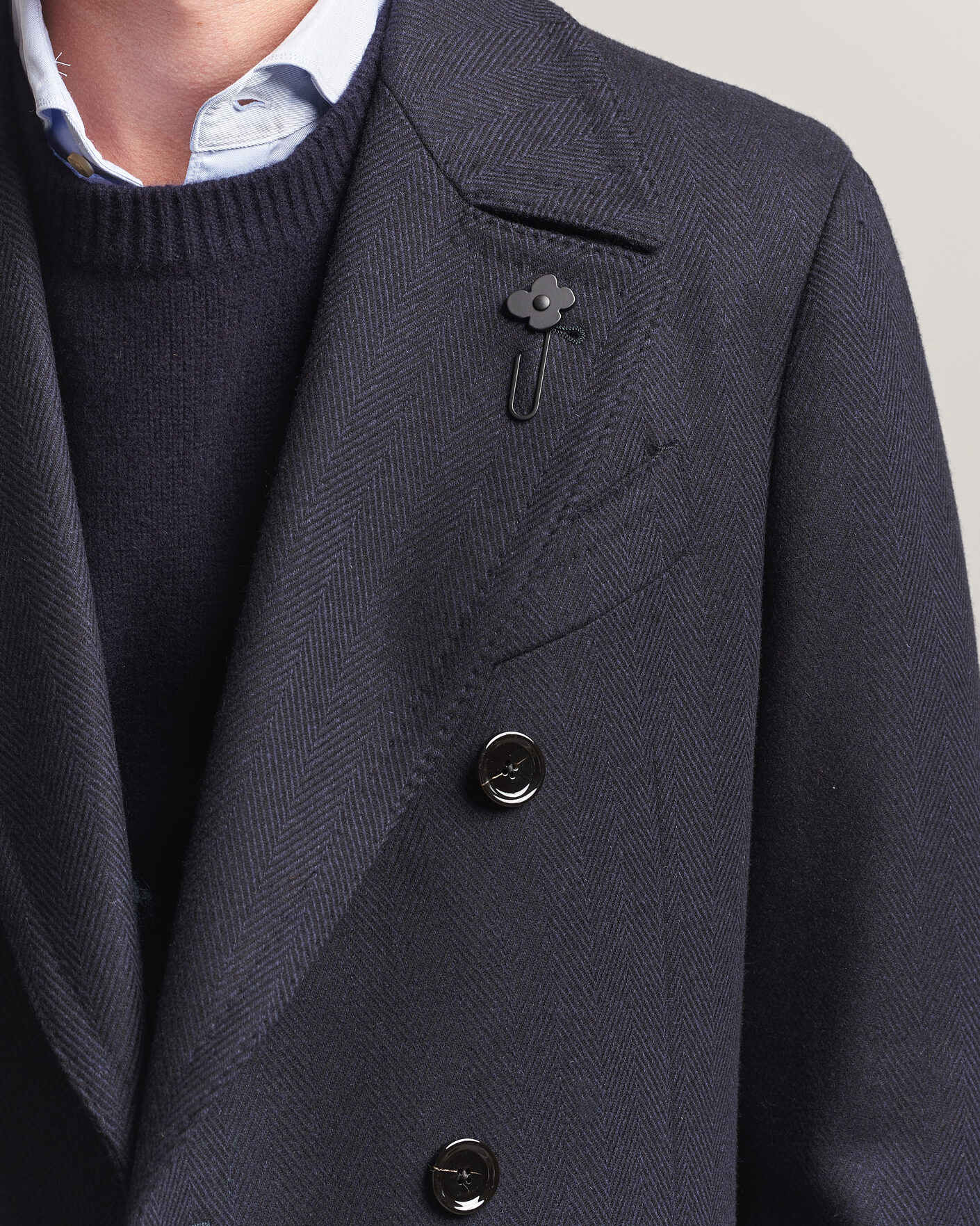 Hombres | Abrigos y chaquetas | Lardini | Ulster Wool/Cashmere Tonal Herringbone Coat Navy
