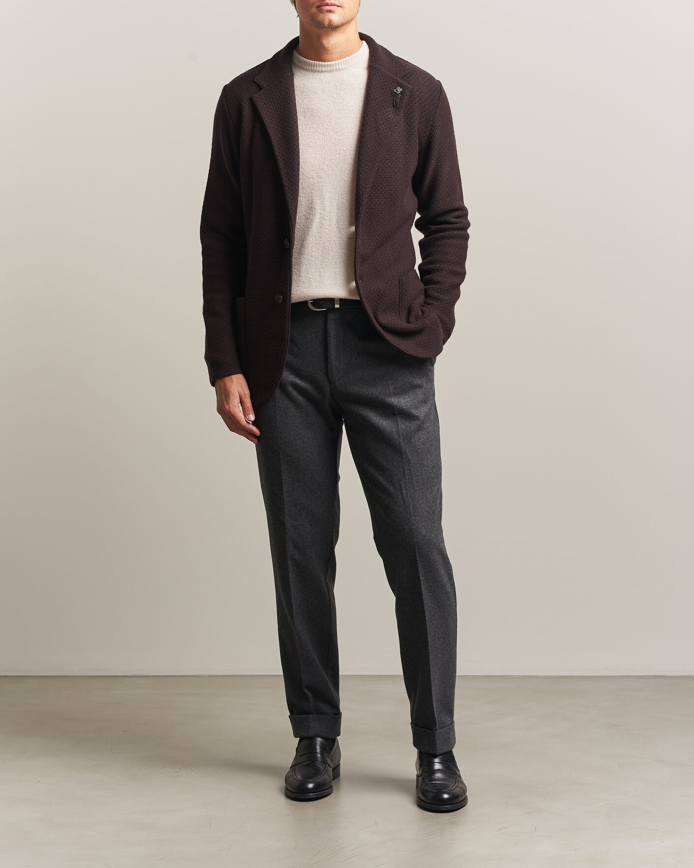 Hombres | Blazers | Lardini | Knitted Structure Wool/Cashmere Blazer Brown