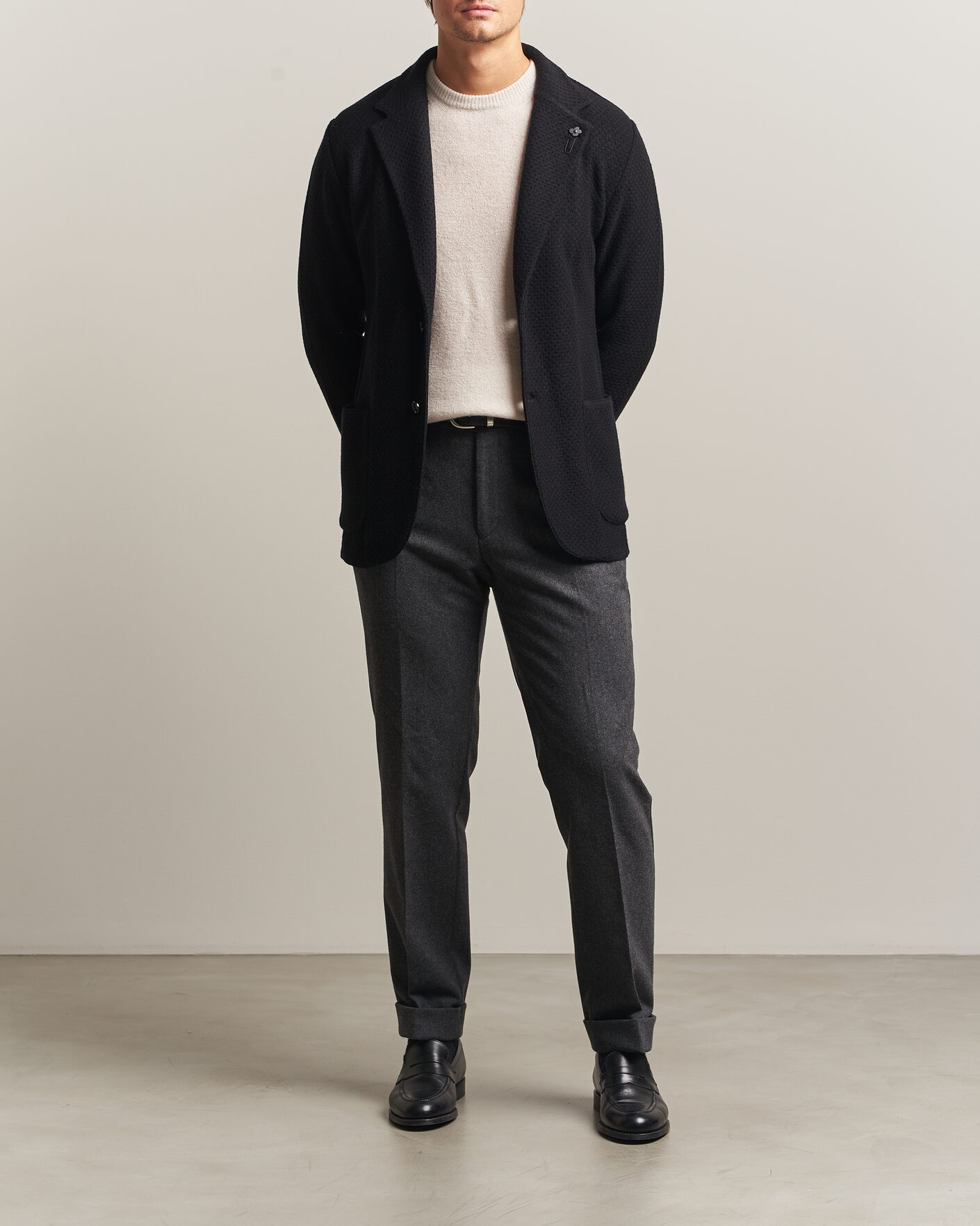 Hombres | Blazers | Lardini | Knitted Structure Wool/Cashmere Blazer Black