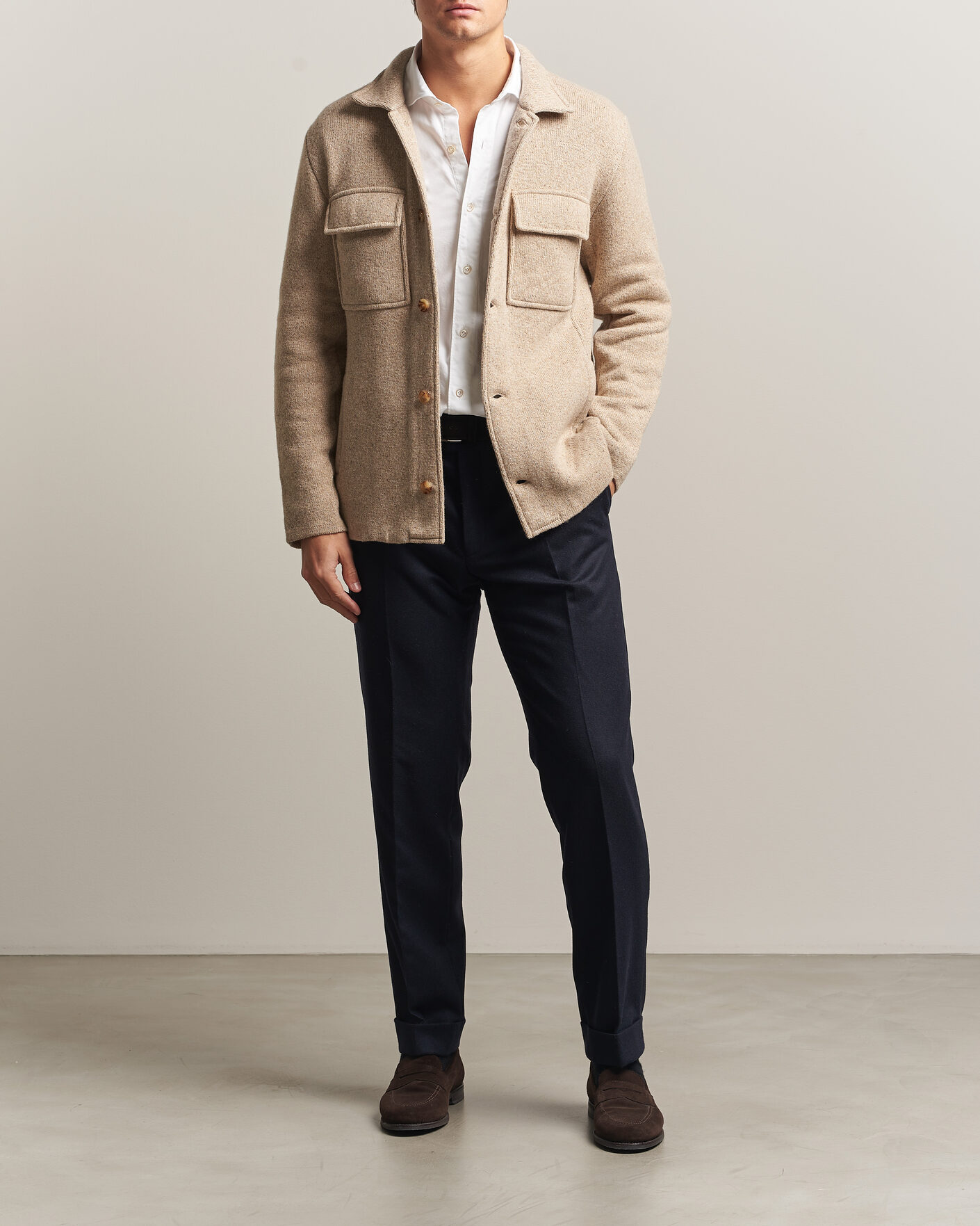 Hombres | Jerséis y prendas de punto | Lardini | Knitted Shirt Jacket Beige