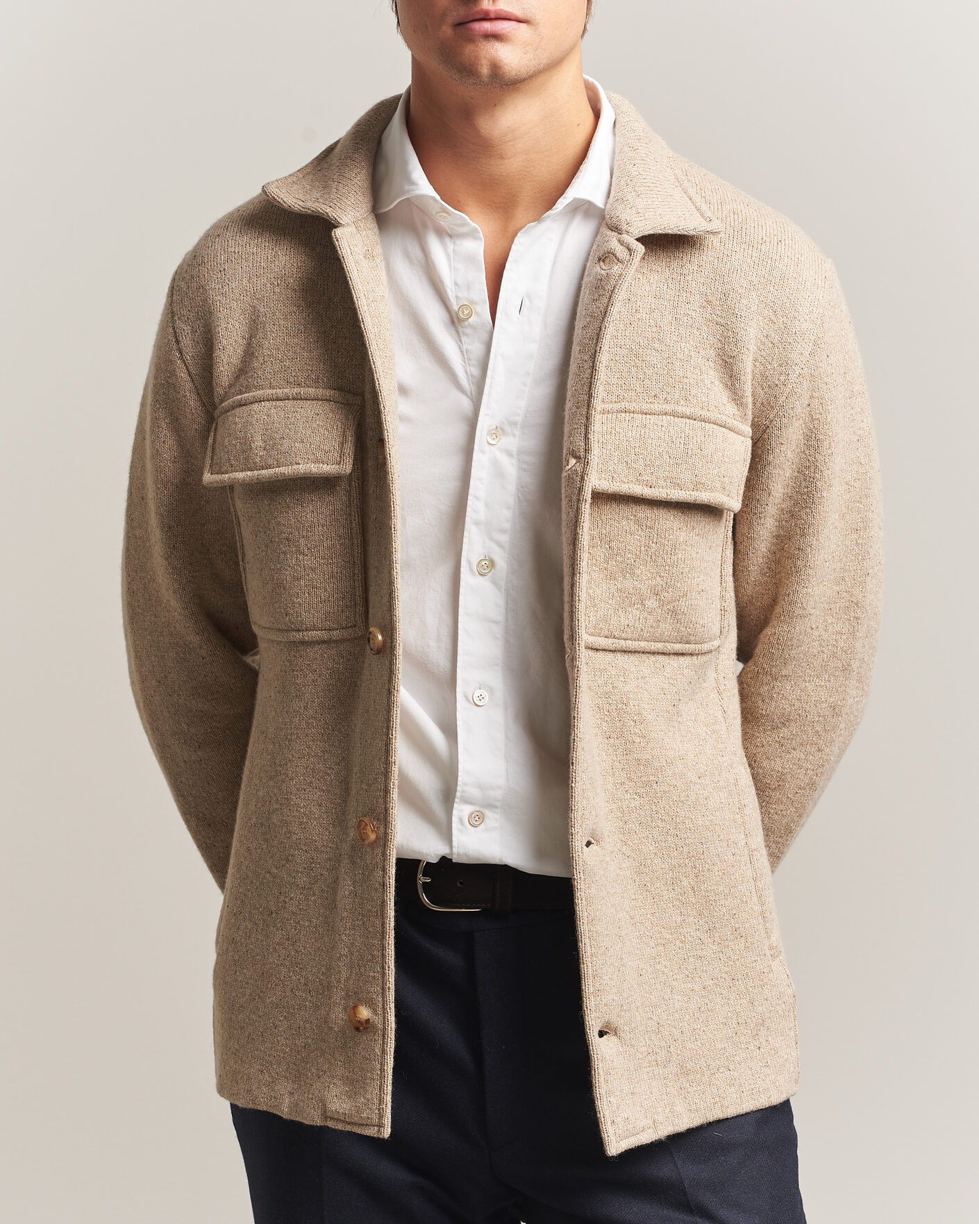Hombres | Jerséis y prendas de punto | Lardini | Knitted Shirt Jacket Beige