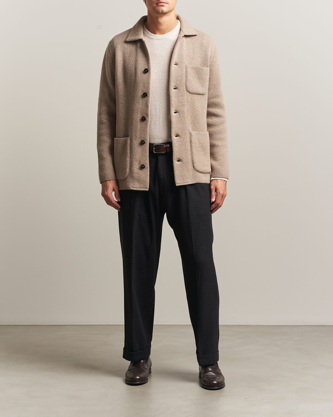 Hombres | Jerséis y prendas de punto | Lardini | Knitted Cashmere Overshirt Light Brown