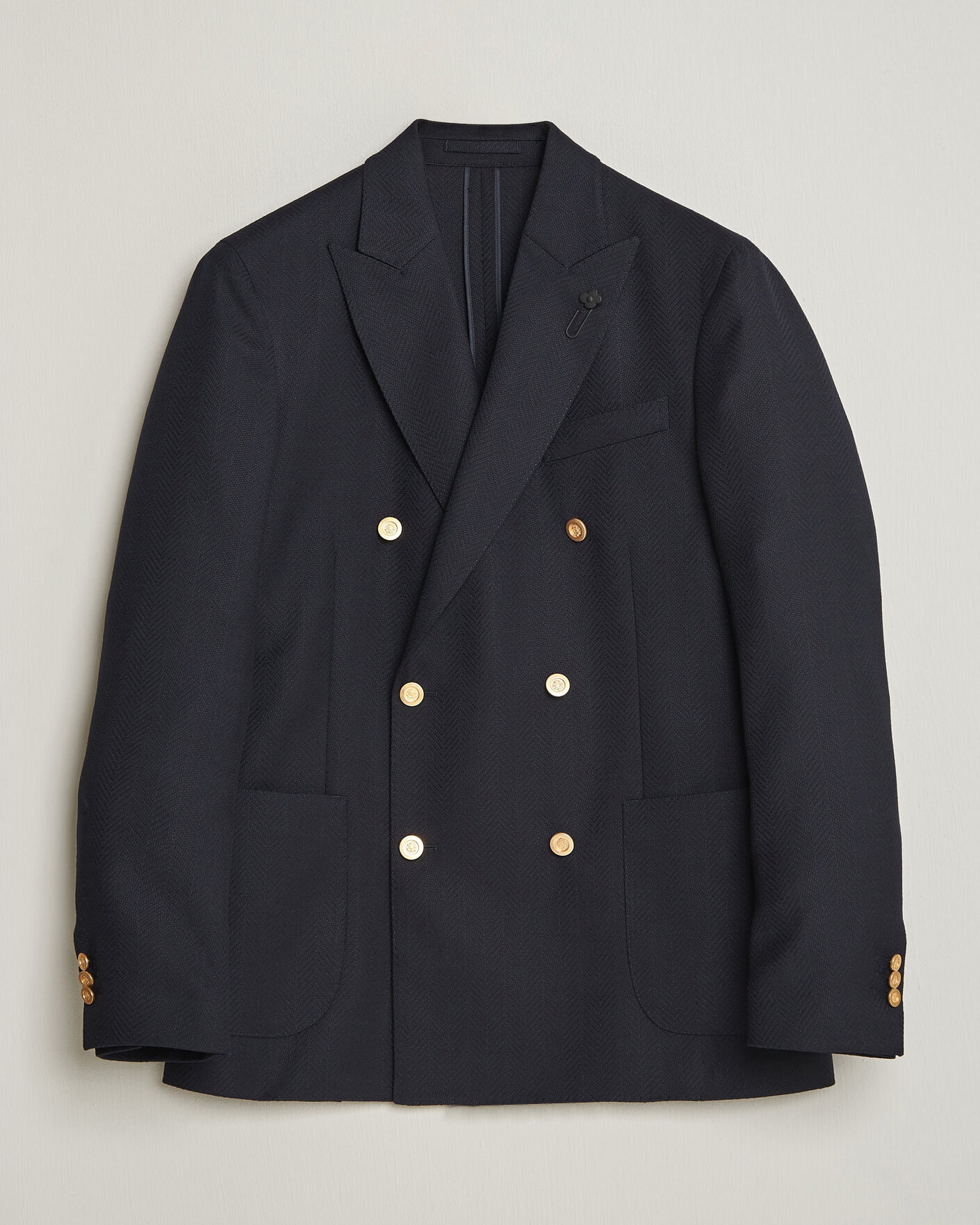 Hombres | Blazers | Lardini | Double Breasted Herringbone Wool Blazer Navy