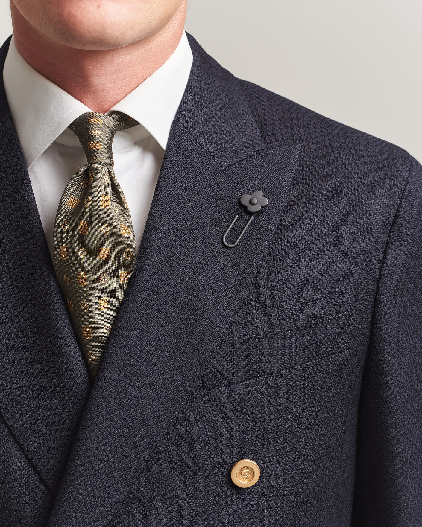 Hombres | Blazers | Lardini | Double Breasted Herringbone Wool Blazer Navy