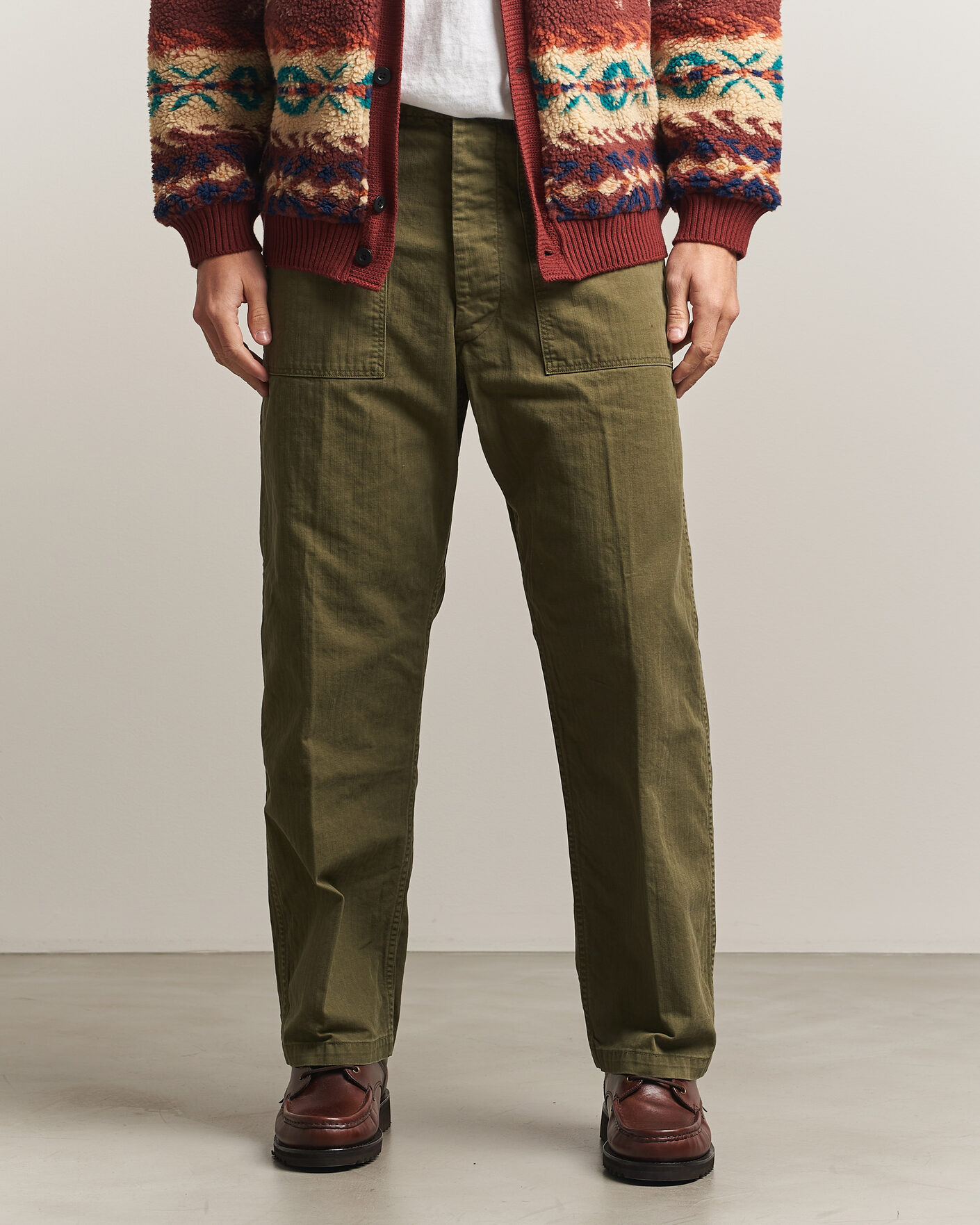 Hombres | Pantalones | orSlow | Vintage Fit Herringbone Fatigue Pants Army Green