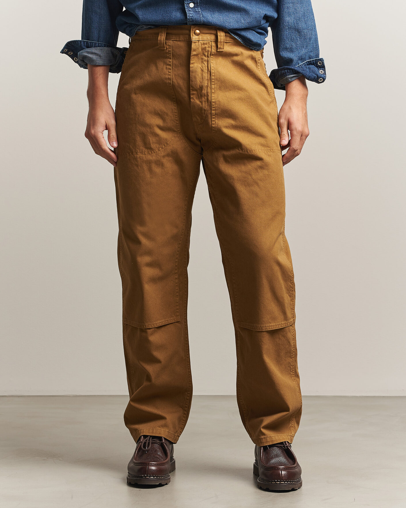 Hombres | Pantalones | orSlow | Double Knee Work Trousers Brown