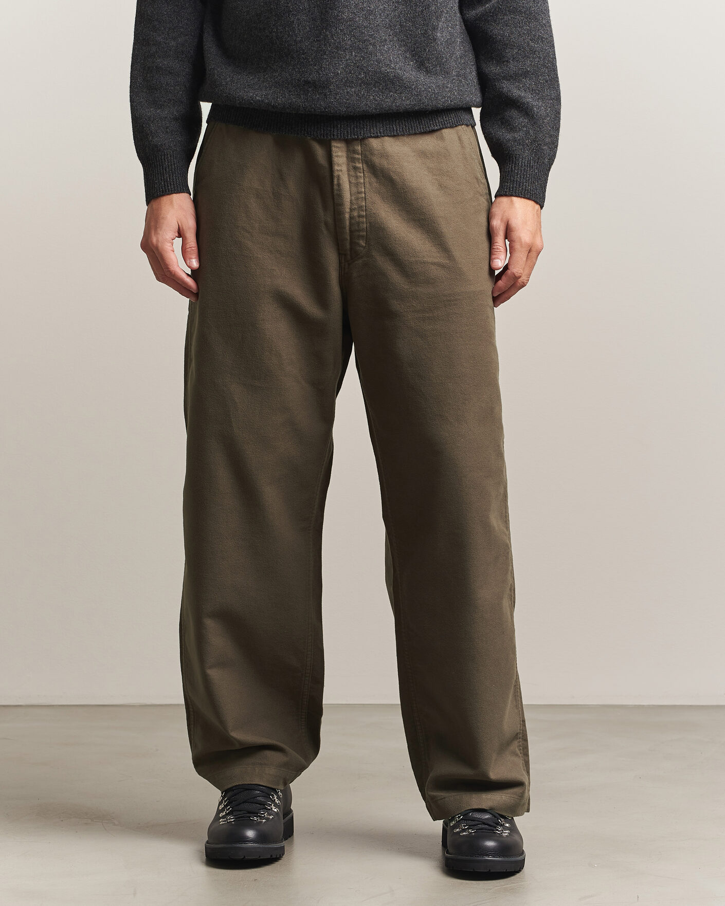 Hombres | Pantalones | orSlow | Wide Fit New Yorker Brushed Trousers Moss Gray