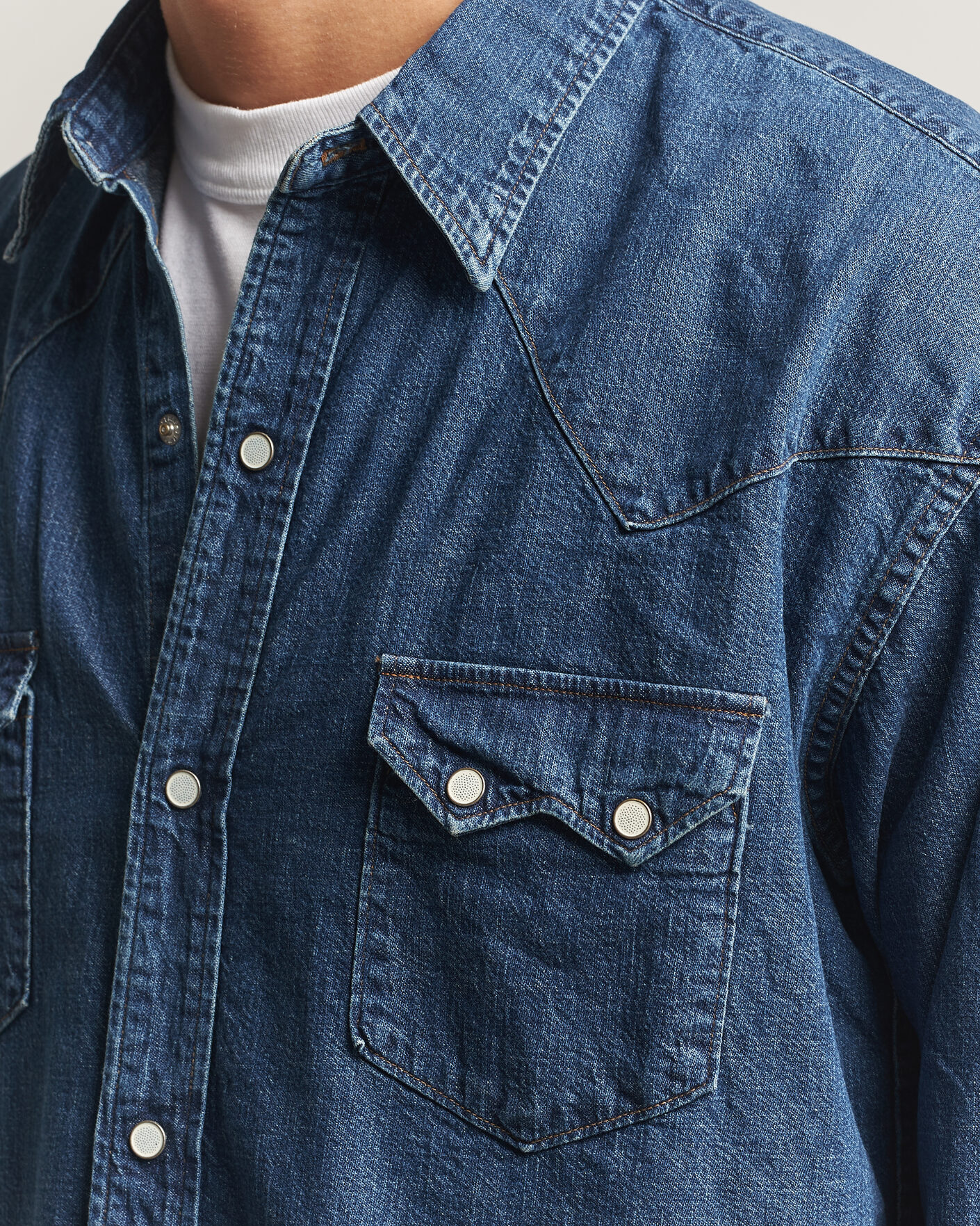 Hombres | Camisas | orSlow | Denim Western Shirt Vintage Indigo