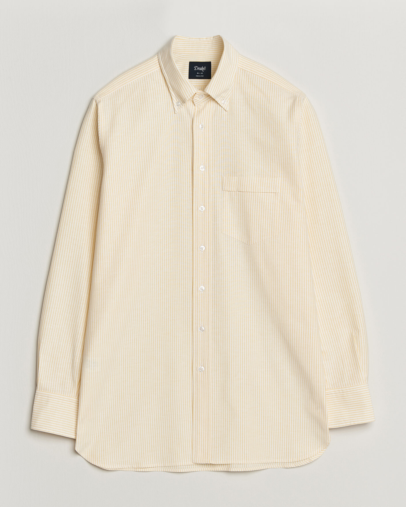 Hombres | Camisas | Drake's | Striped Button Down Oxford Shirt Yellow
