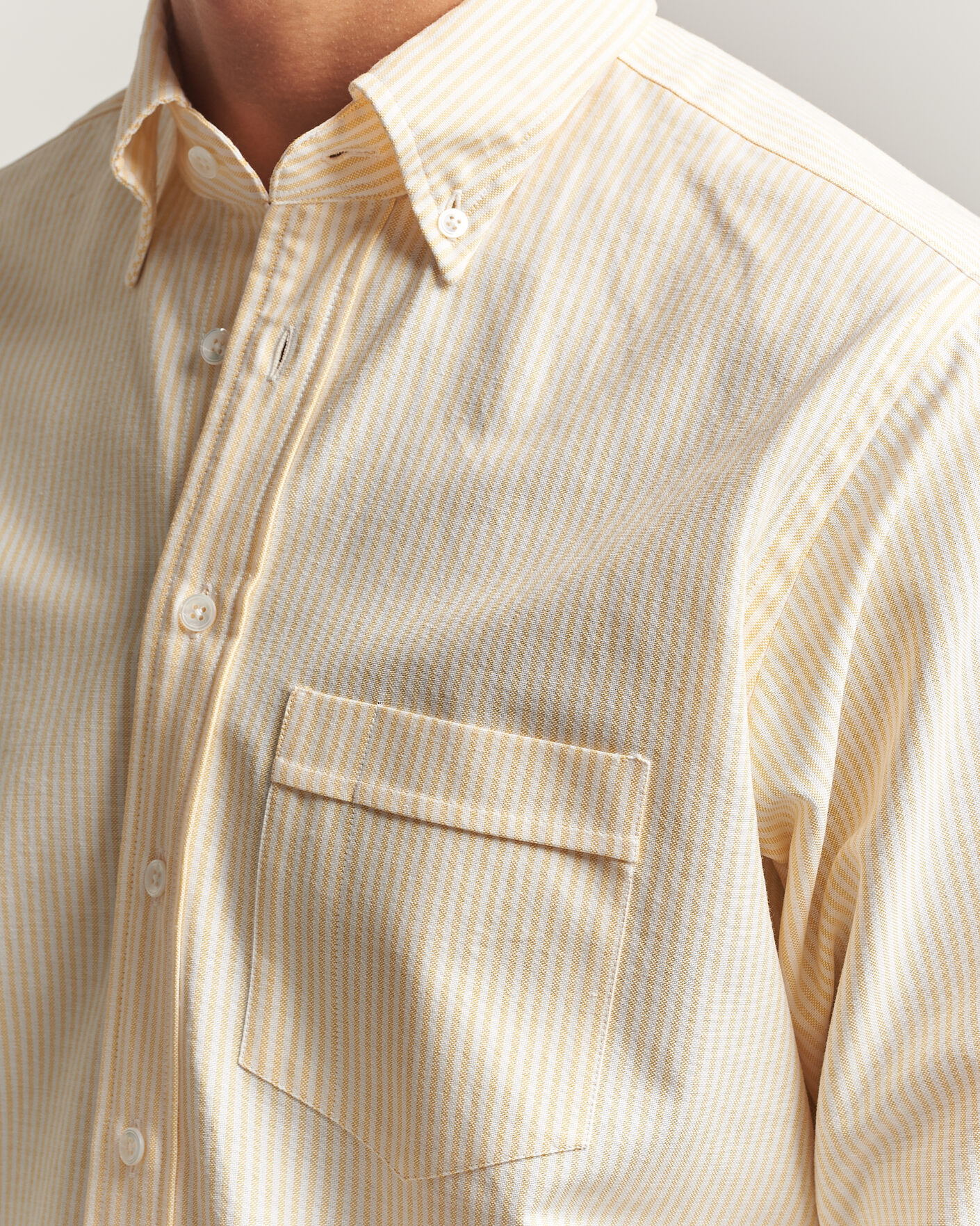 Hombres | Camisas | Drake's | Striped Button Down Oxford Shirt Yellow