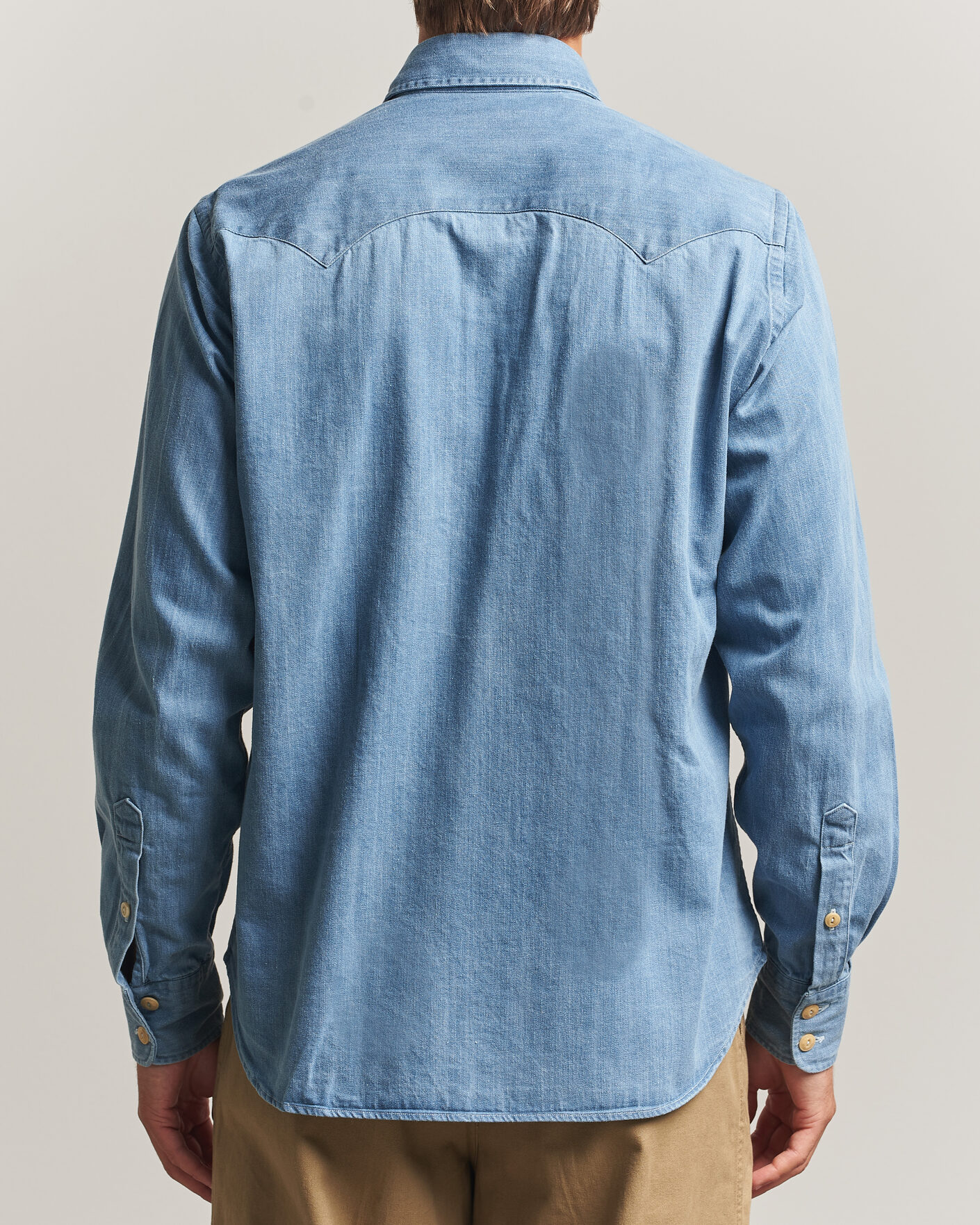 Hombres | Camisas | Drake's | Denim Western Shirt Bleached Blue