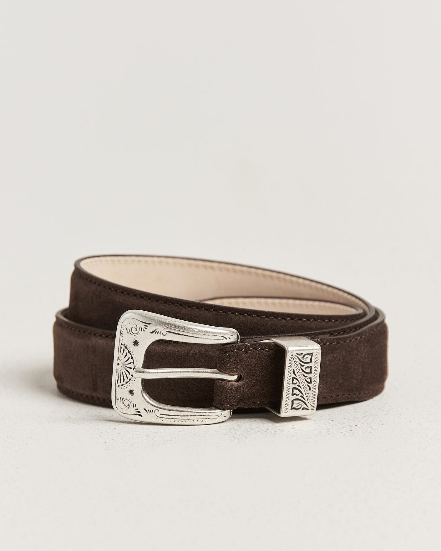 Hombres | Cinturones | Drake's | Suede Western Belt Dark Brown