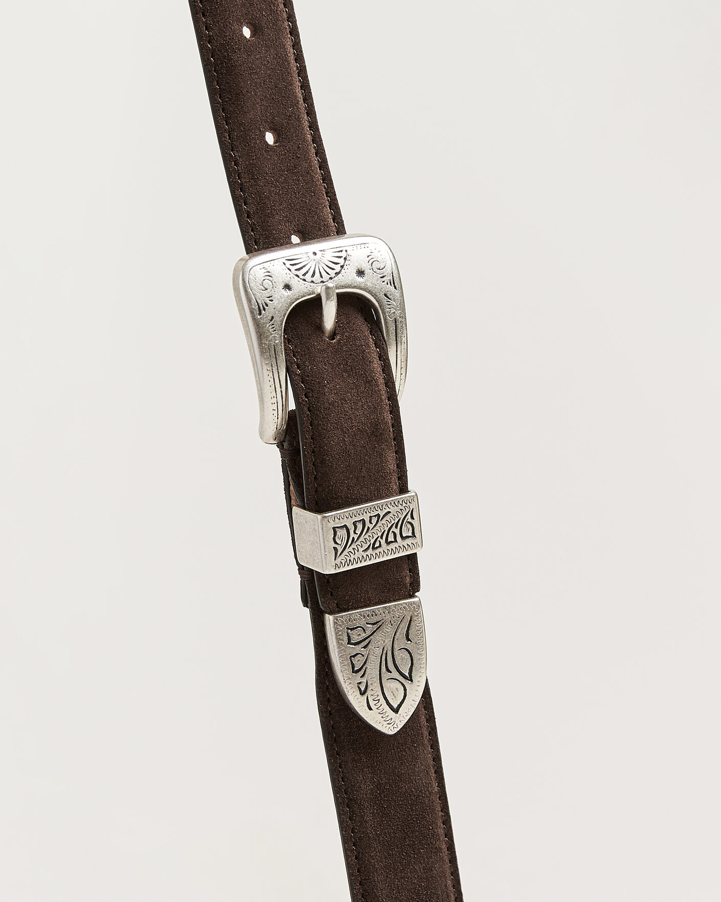 Hombres | Cinturones | Drake's | Suede Western Belt Dark Brown