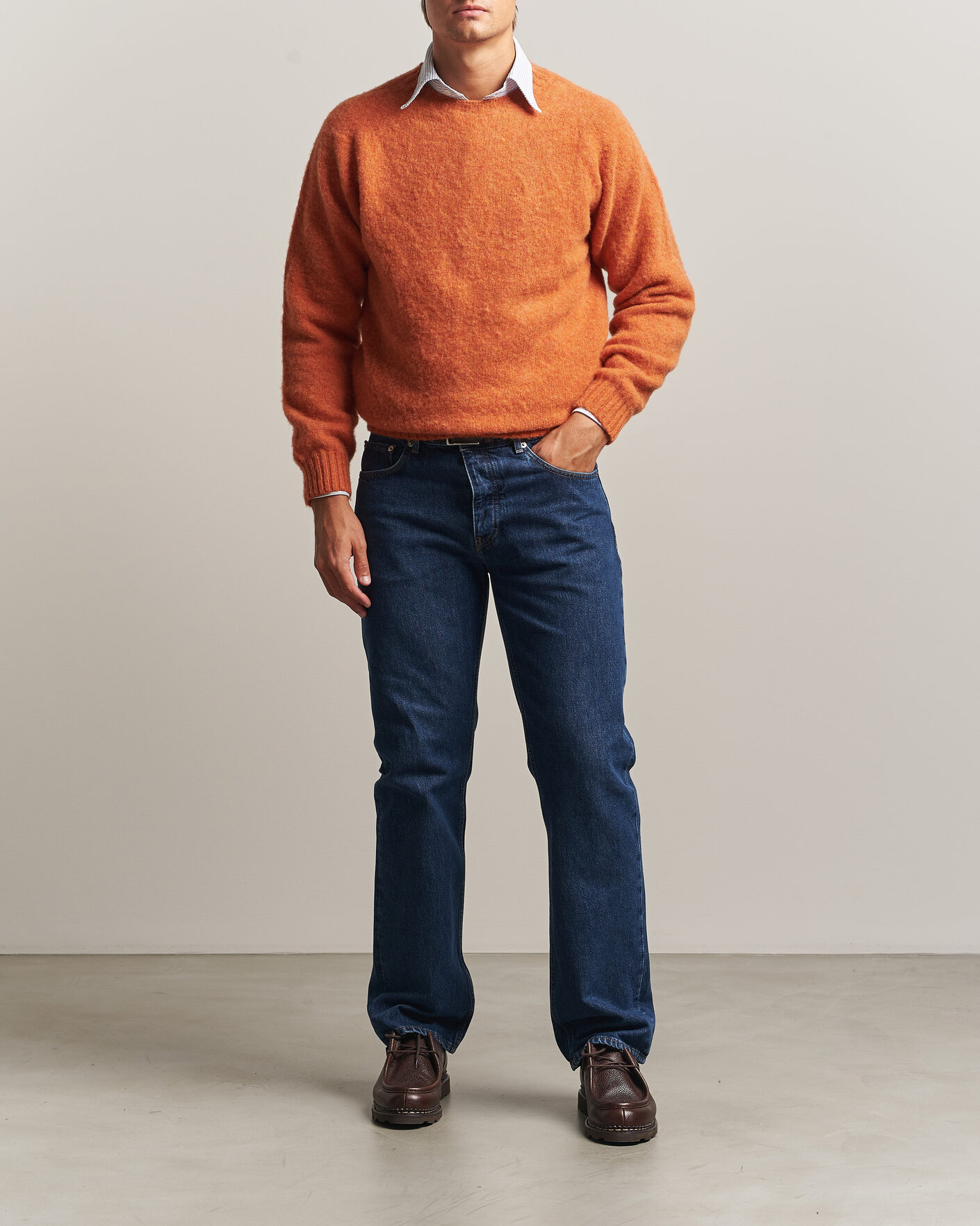 Hombres | Jerséis y prendas de punto | Drake's | Brushed Shetland Crew Orange