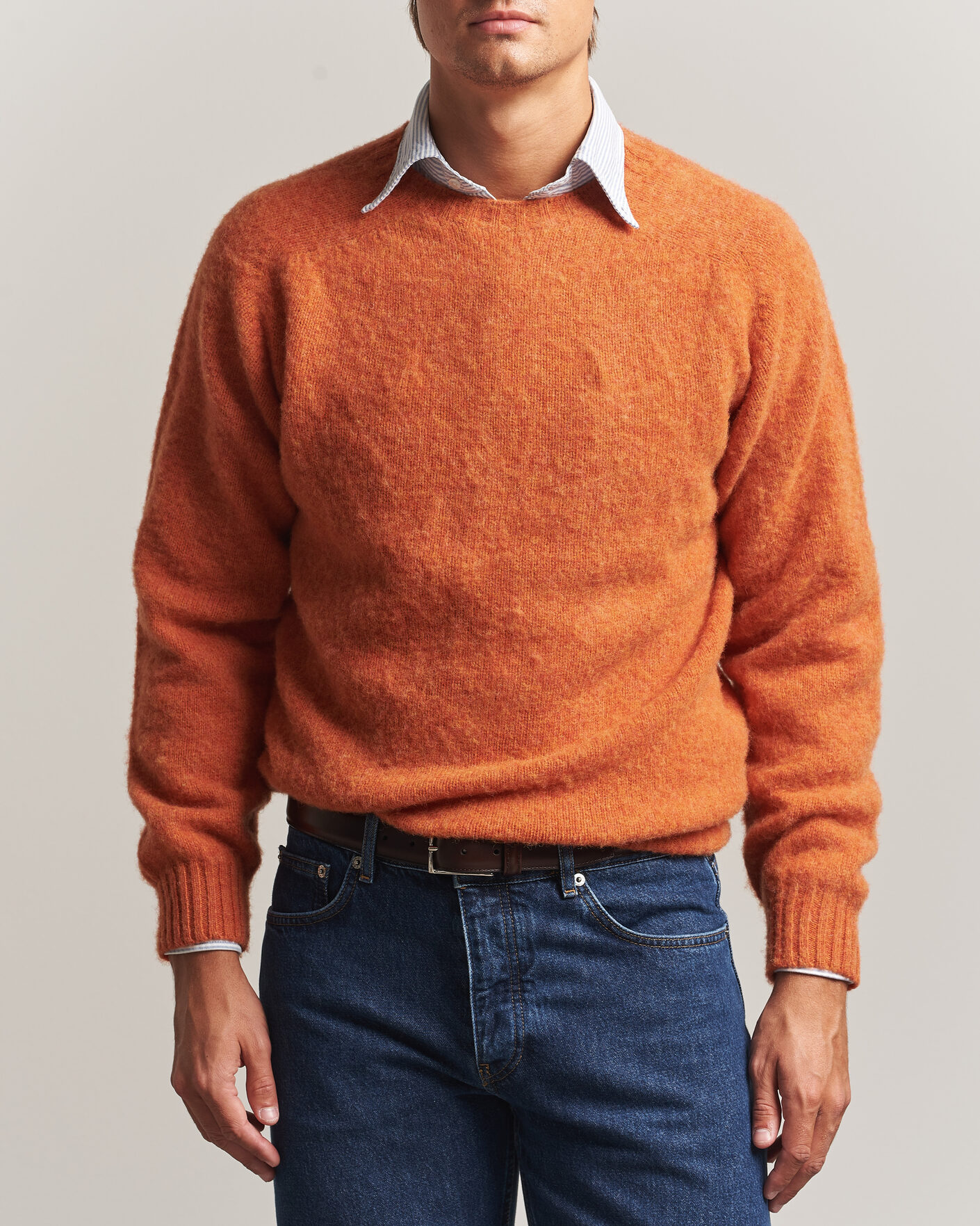 Hombres | Jerséis y prendas de punto | Drake's | Brushed Shetland Crew Orange