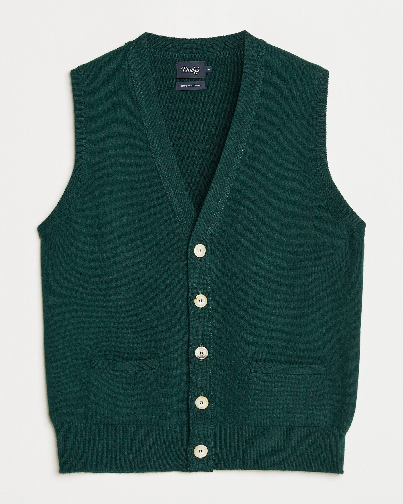 Hombres | Jerséis y prendas de punto | Drake's | Lambswool Vest Cardigan Green