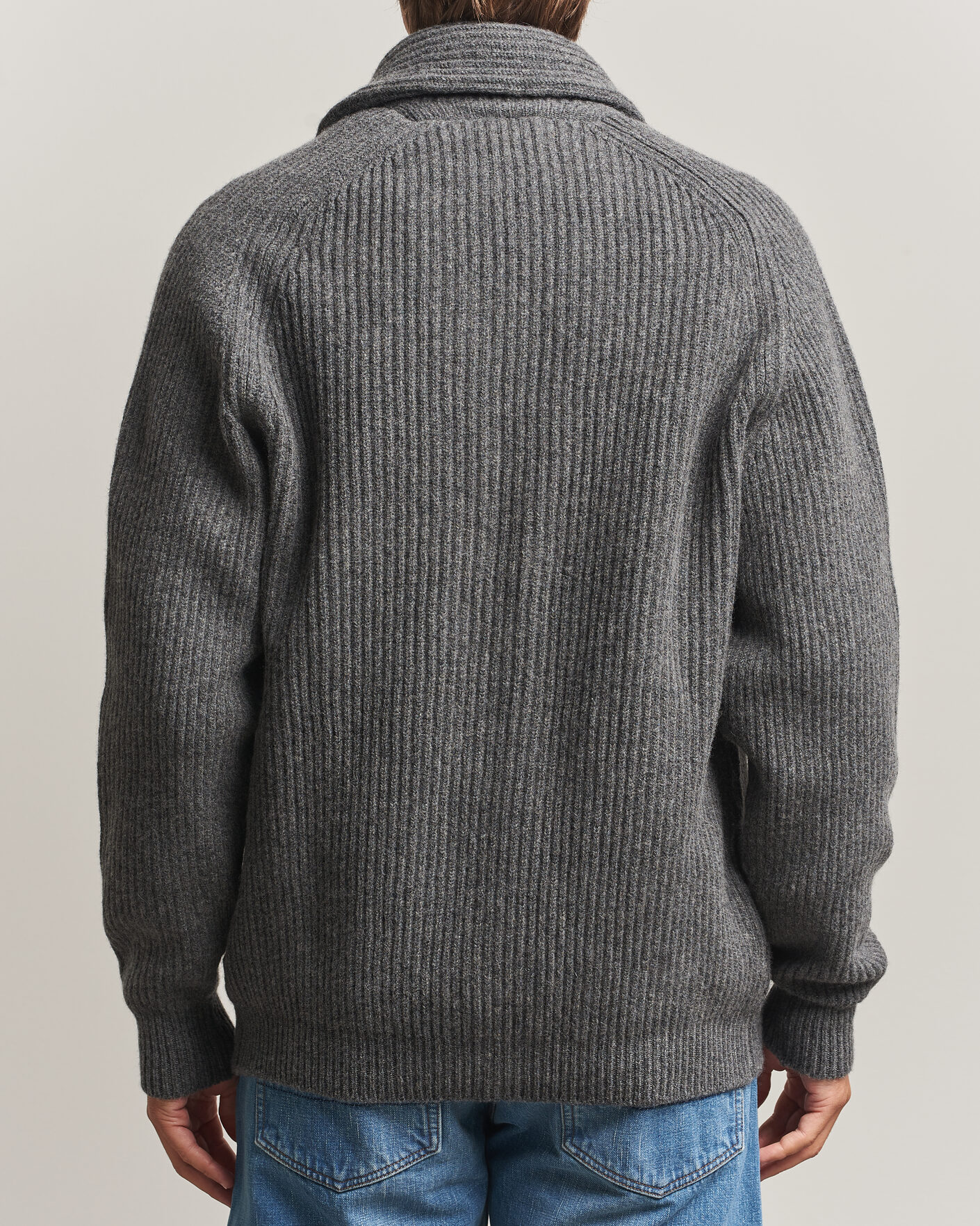 Hombres | Jerséis y prendas de punto | Drake's | Lambswool Shawl Collar Rib Cardigan Grey