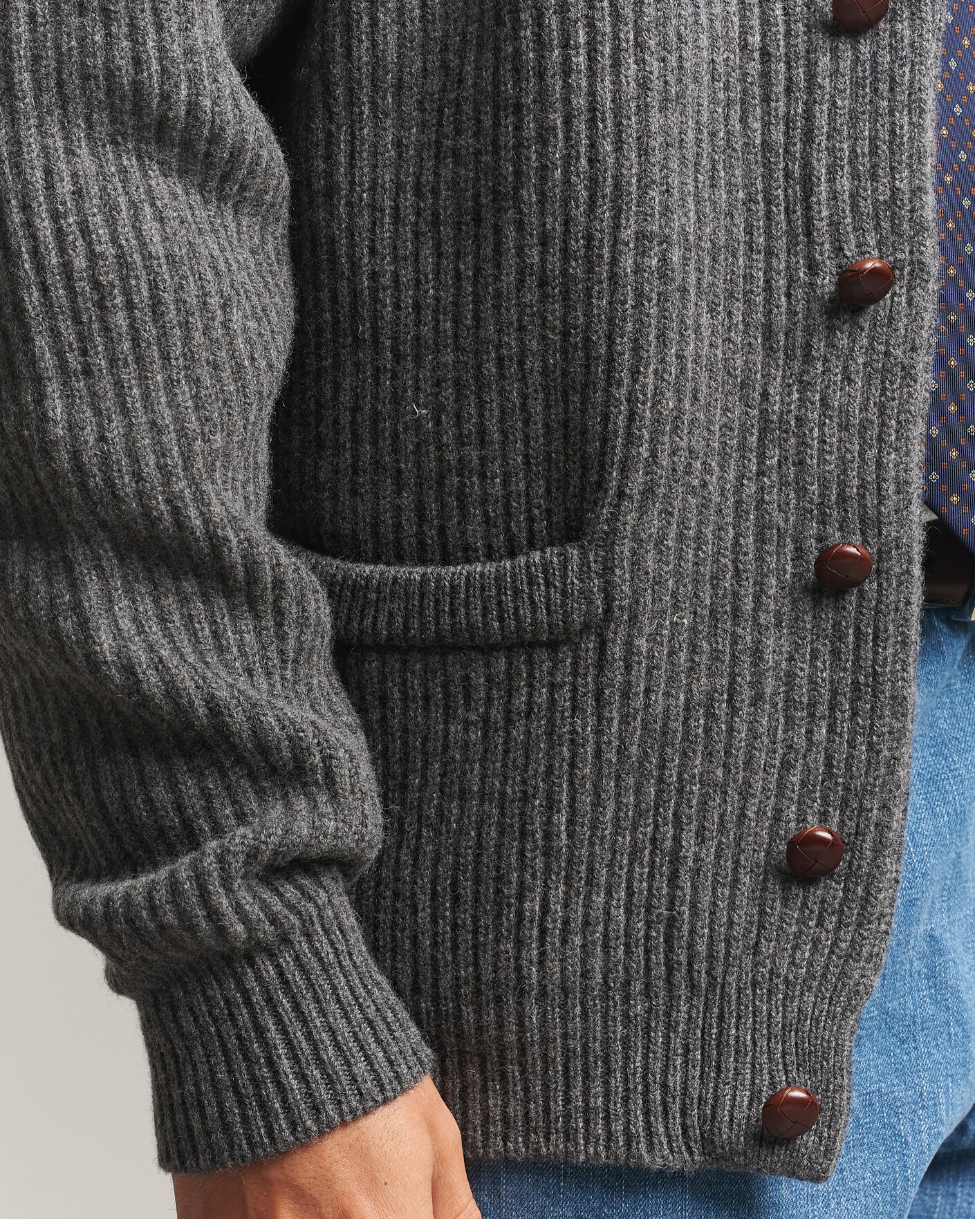 Hombres | Jerséis y prendas de punto | Drake's | Lambswool Shawl Collar Rib Cardigan Grey