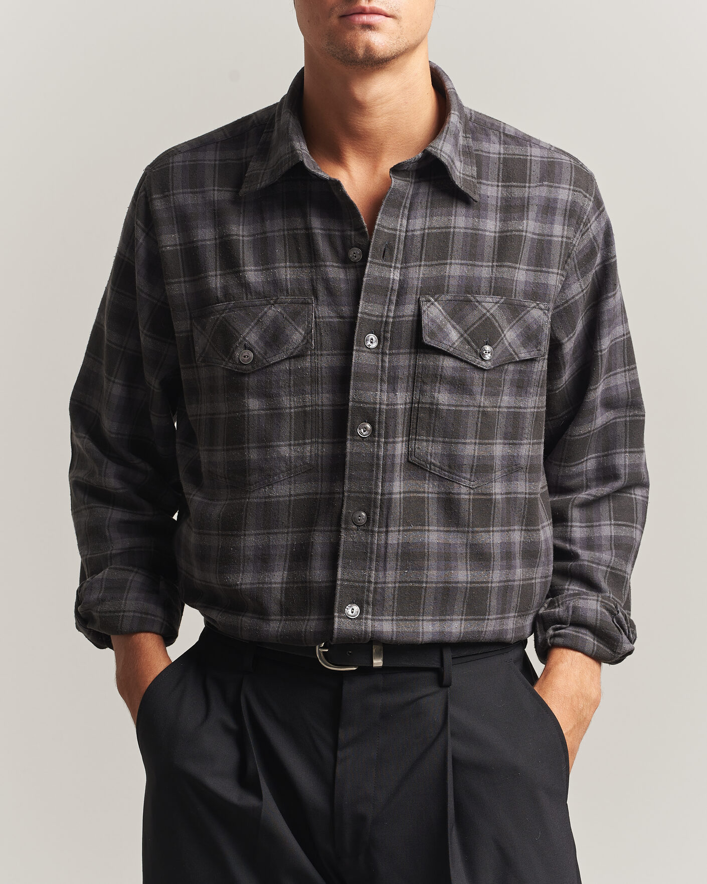 Hombres | Camisas | Drake's | Cotton/Silk Two Pocket Shirt Grey