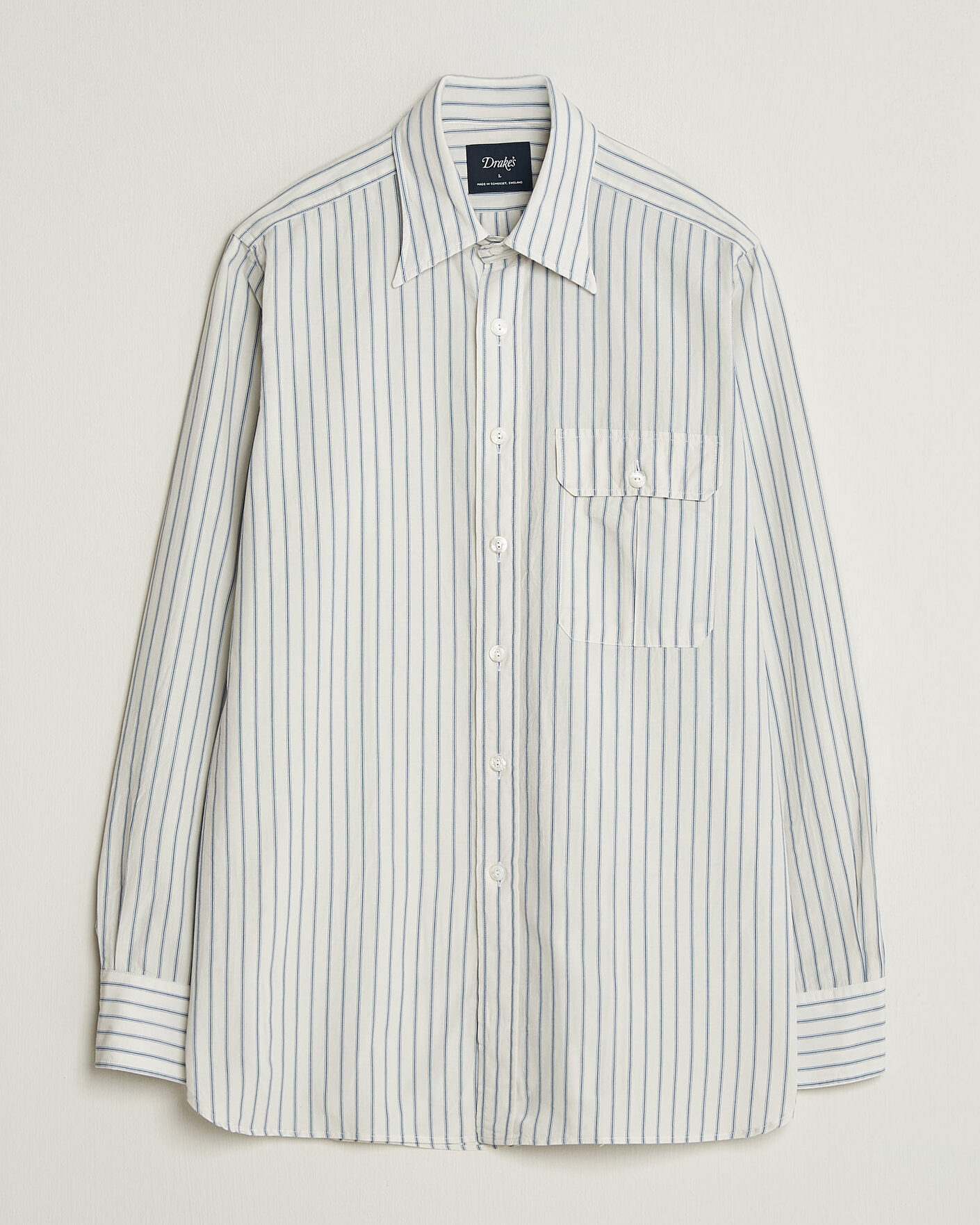 Hombres | Camisas | Drake's | One Pocket Halo Stripe Shirt White