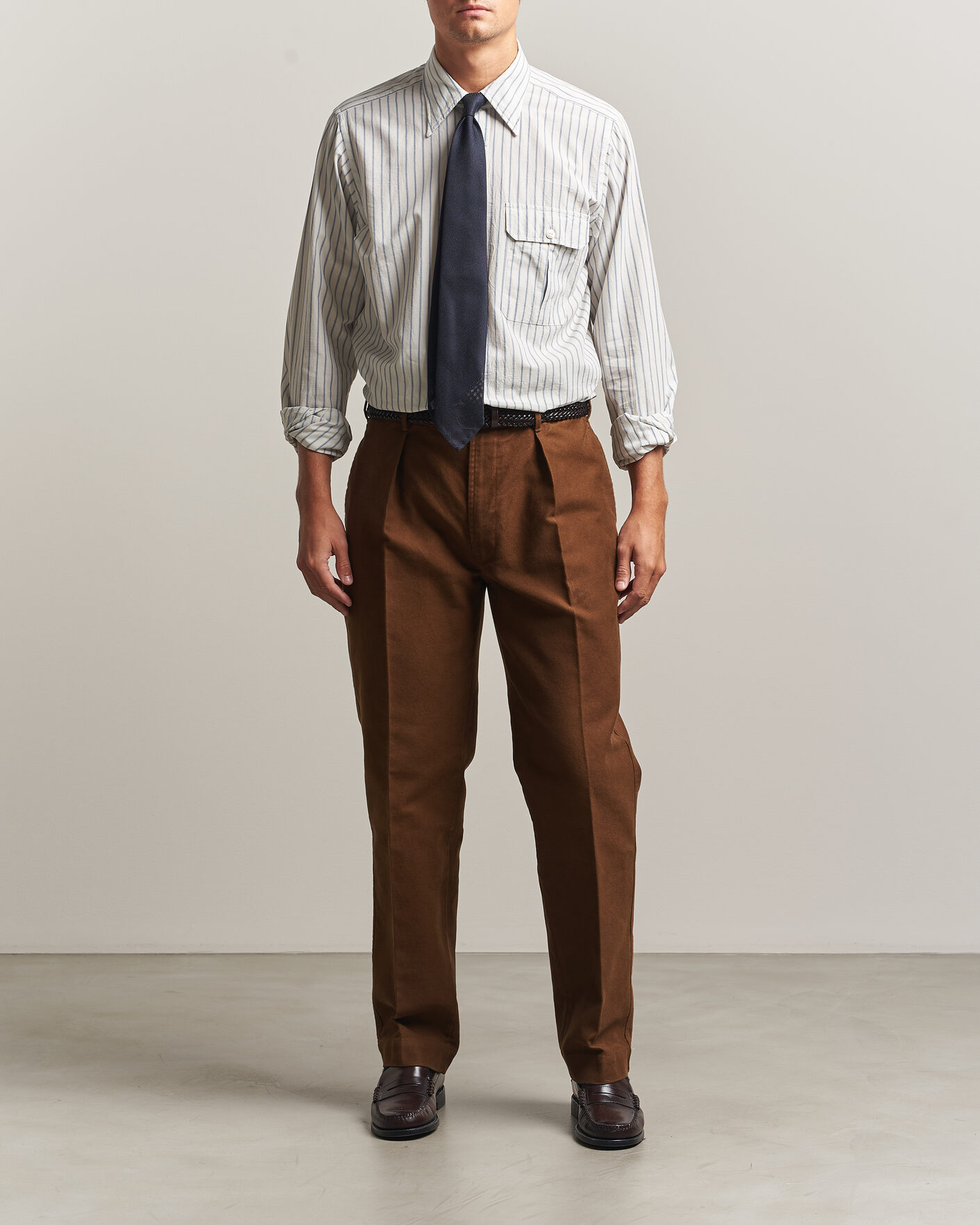 Hombres | Camisas | Drake's | One Pocket Halo Stripe Shirt White