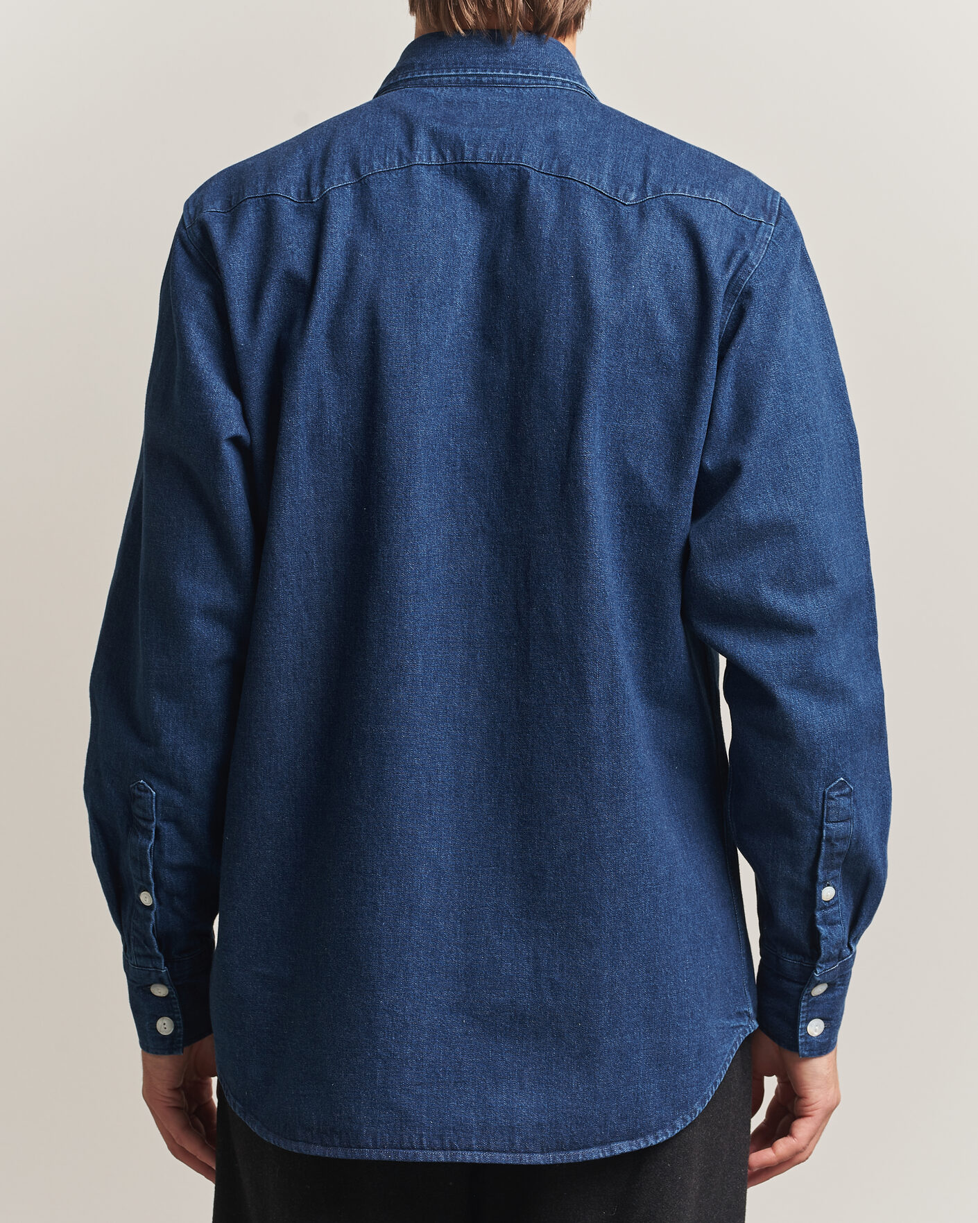 Hombres | Camisas | Drake's | Western Selvedge Denim Shirt Stone Wash Indigo