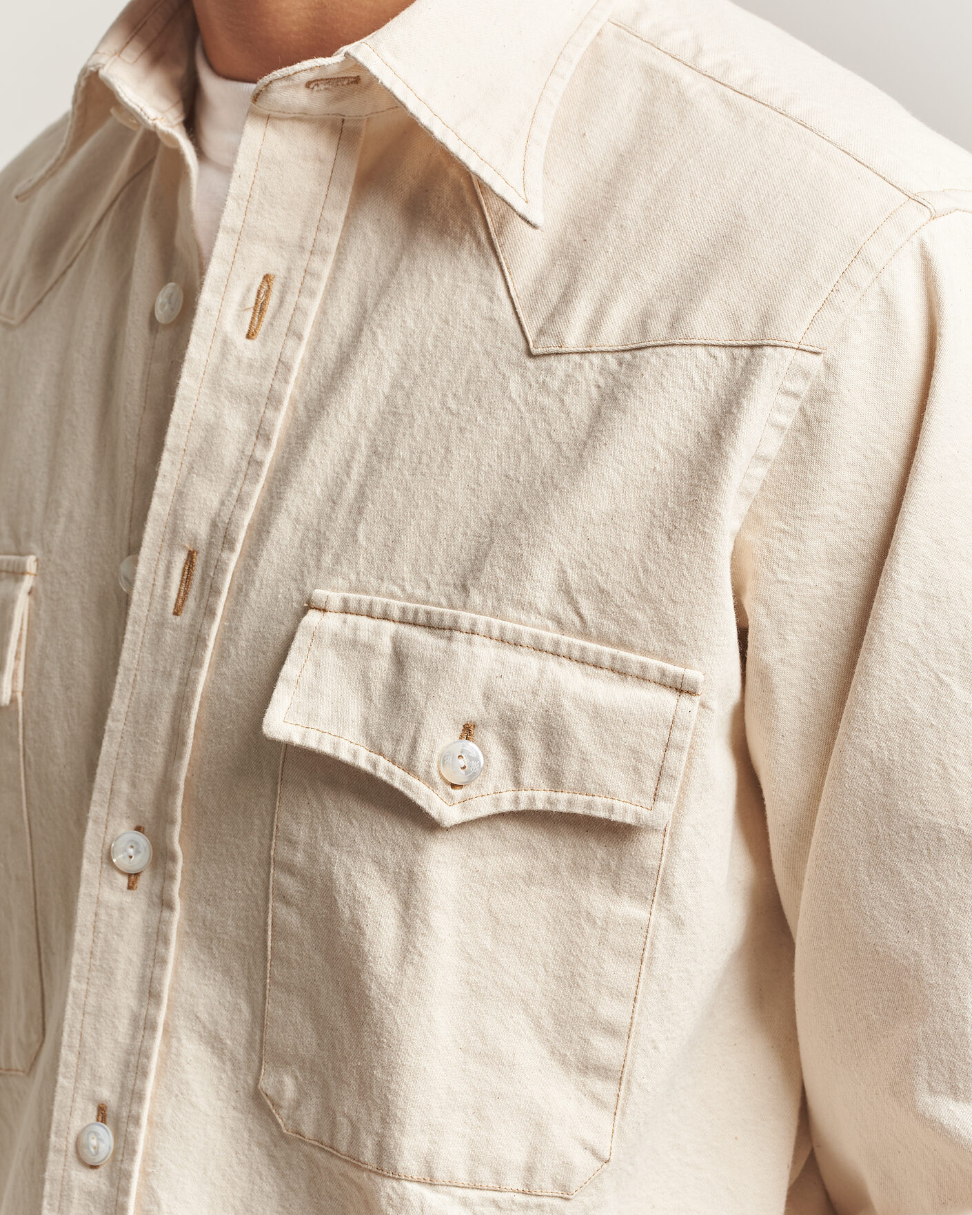 Hombres | Camisas | Drake's | Western Denim Shirt Stone Wash Ecru
