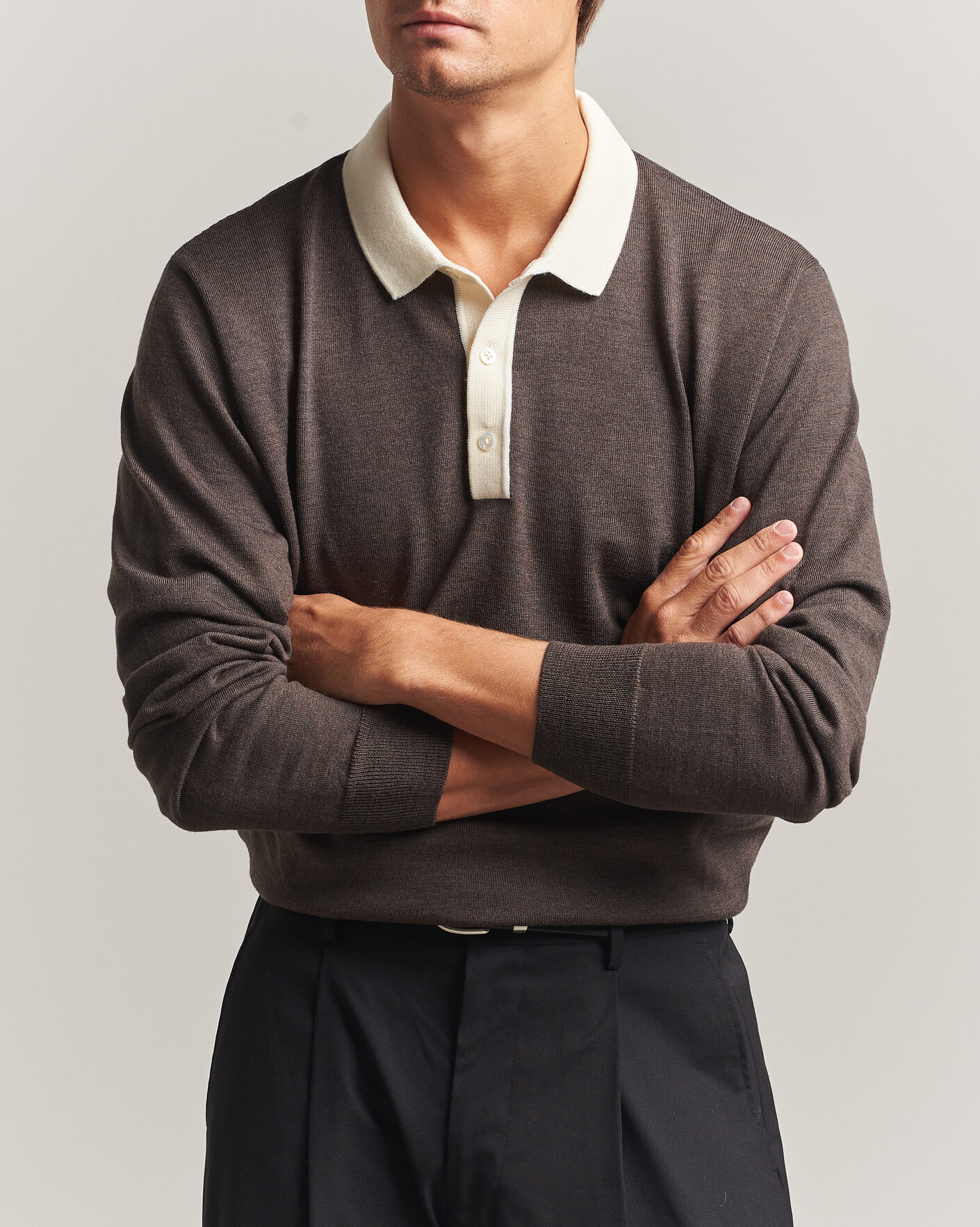 Hombres | Jerséis y prendas de punto | Drake's | Solid Knitted Rugby Brown