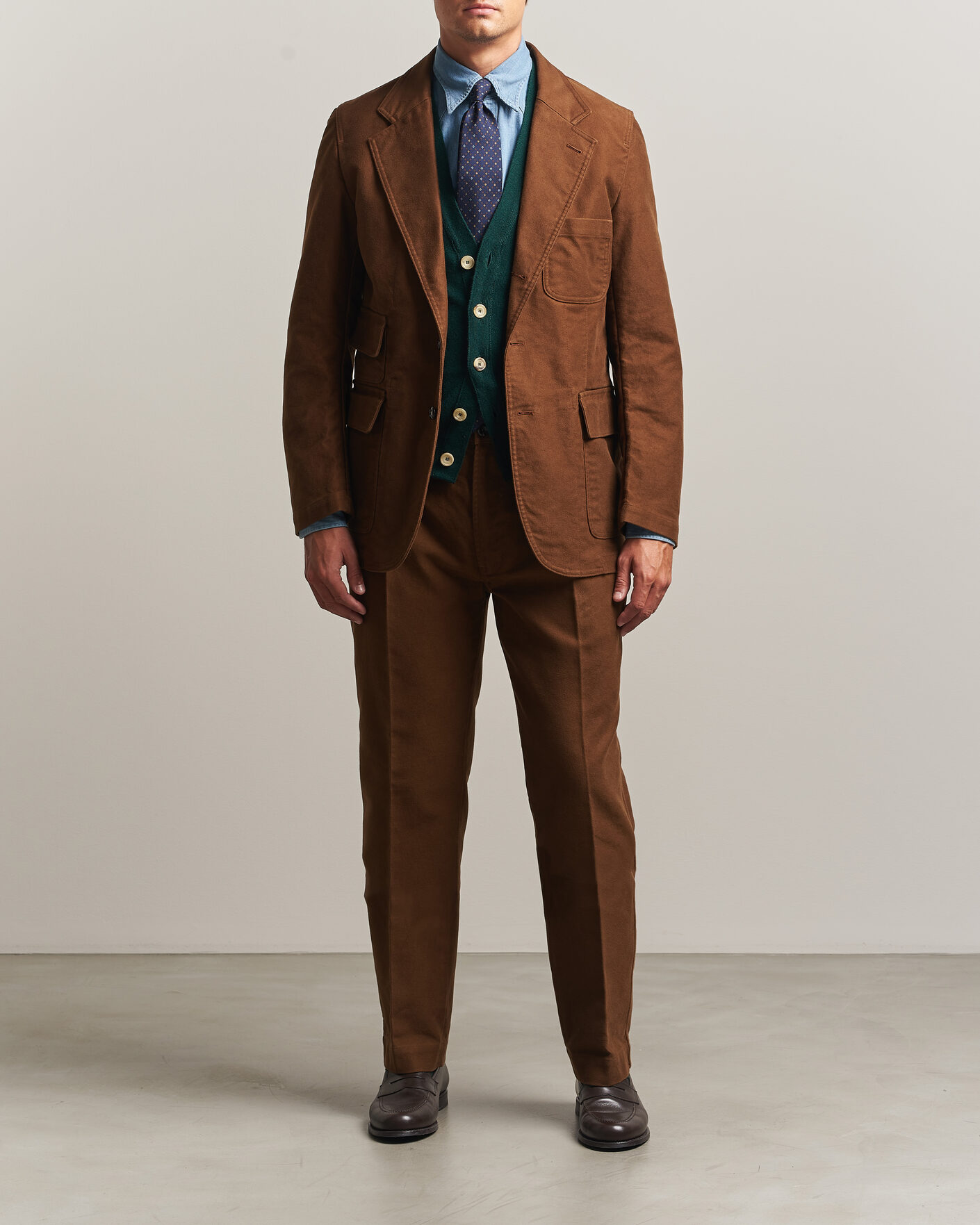 Hombres | Pantalones | Drake's | MKIV Japanese Moleskin Games Trousers Brown