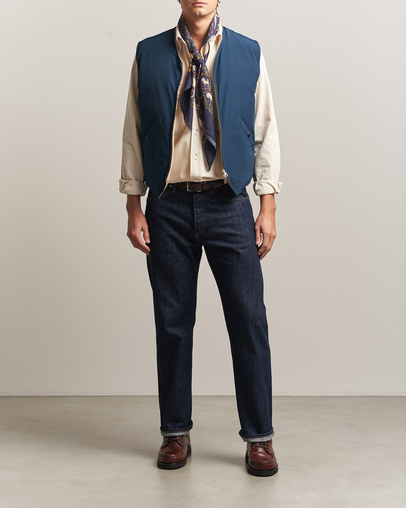 Hombres | Chalecos | Drake's | Reversible Down Vest Petrol/Ecru