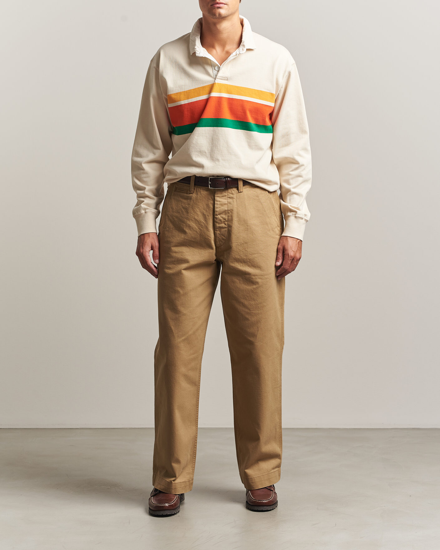 Hombres | Jerséis y prendas de punto | Drake's | Middle Stripe Rugby Ecru