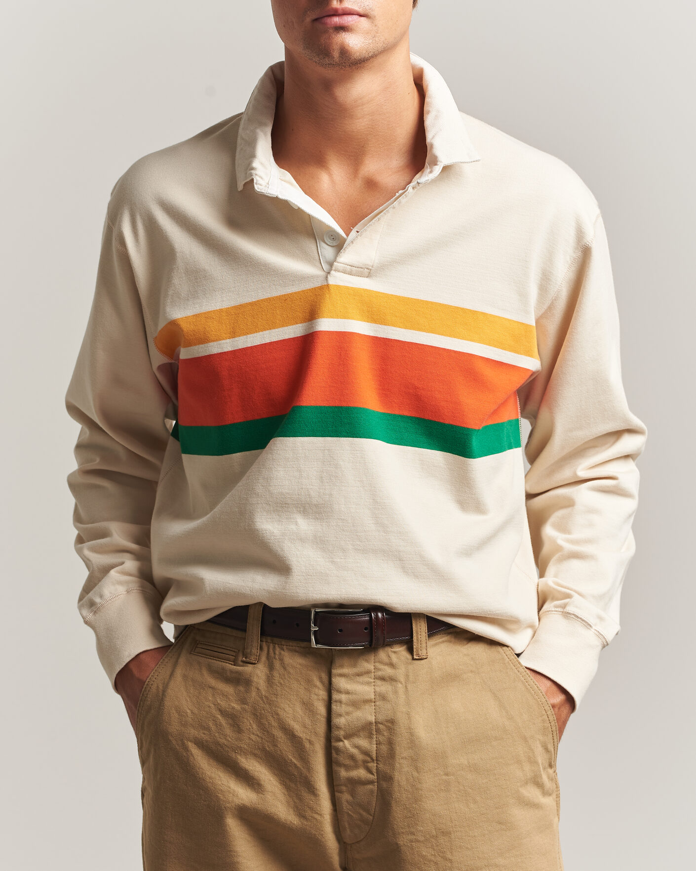 Hombres | Jerséis y prendas de punto | Drake's | Middle Stripe Rugby Ecru
