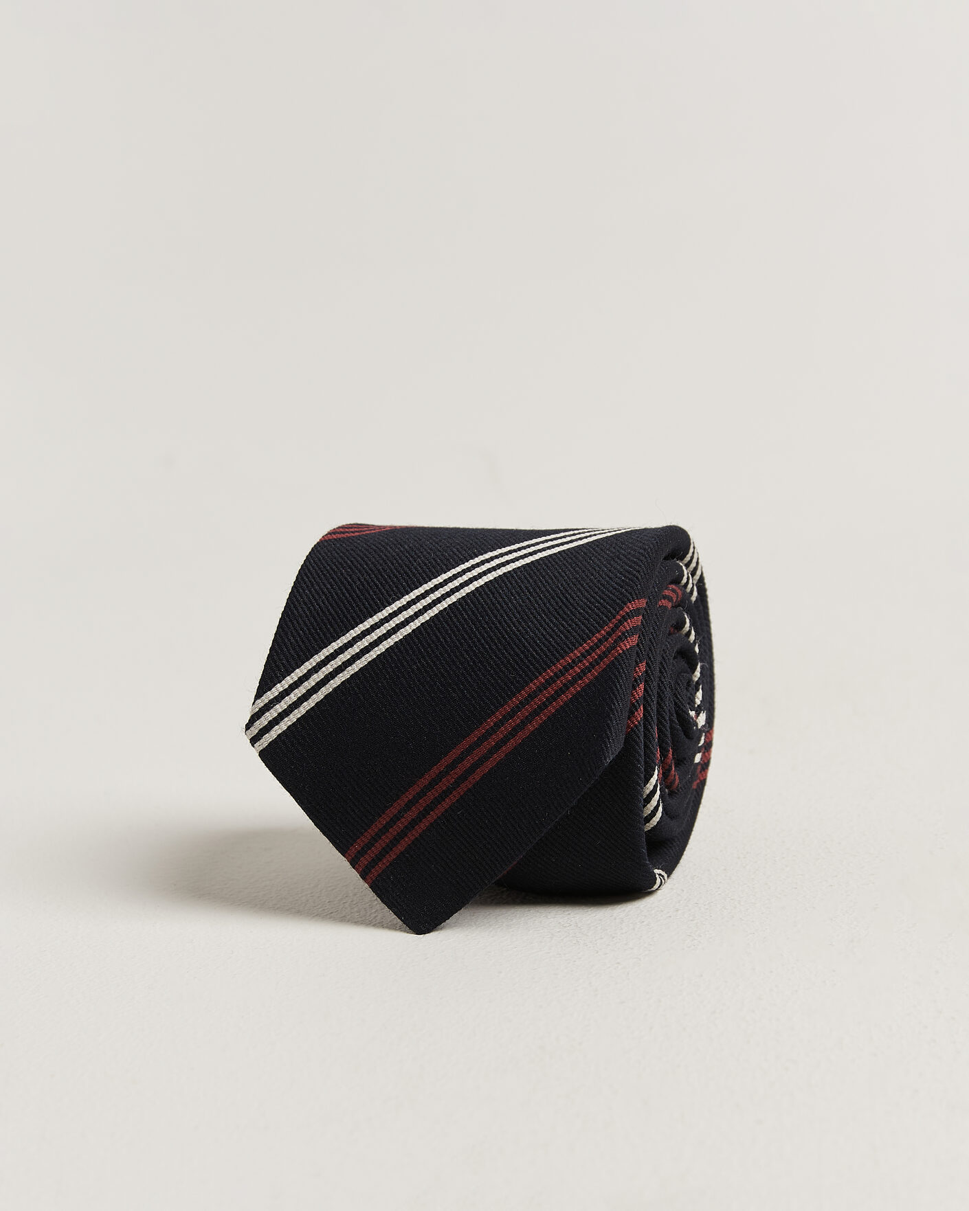 Hombres | Corbatas | Drake's | Reppe Stripe Wool/Silk Tie Navy/Brown/White