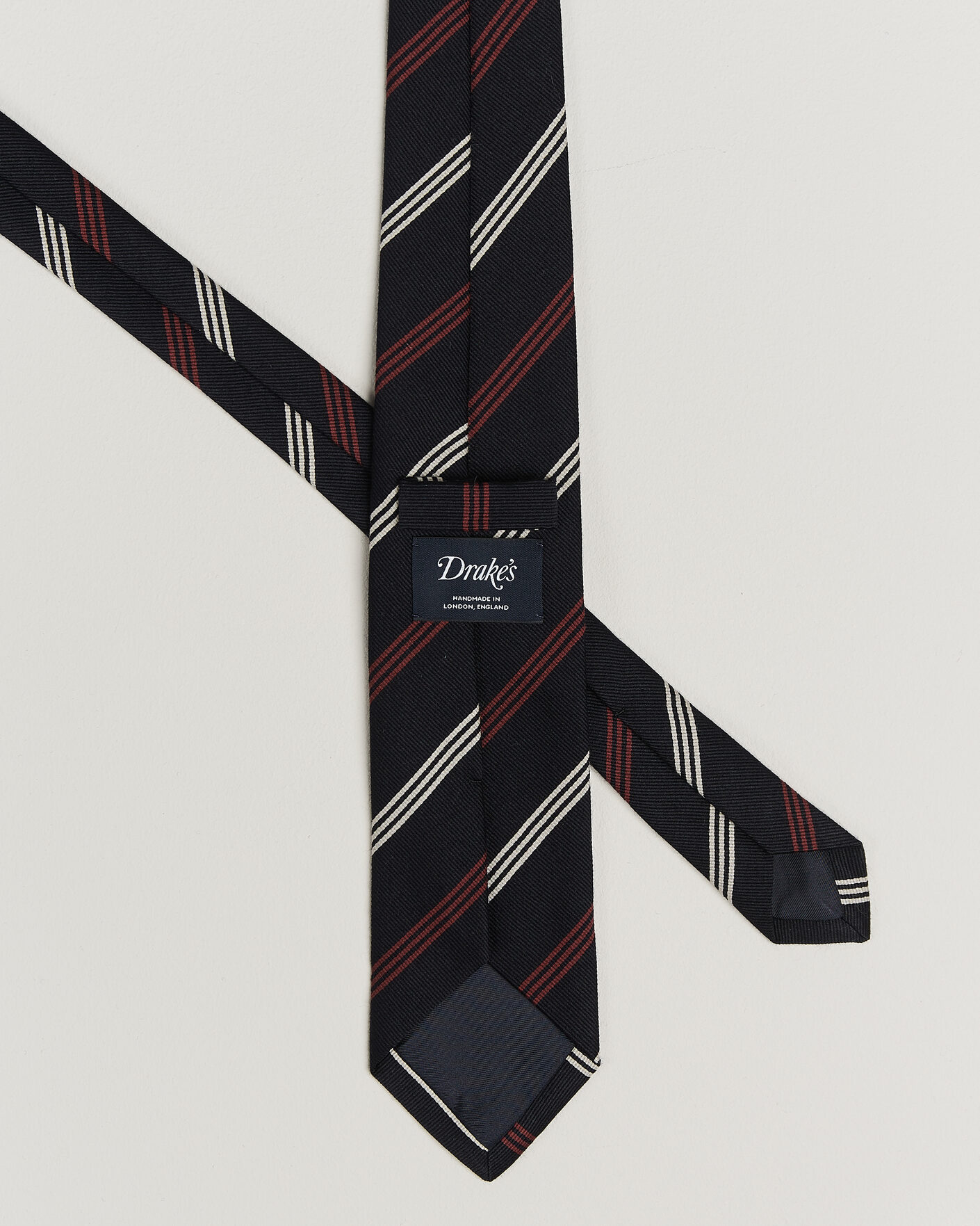 Hombres | Corbatas | Drake's | Reppe Stripe Wool/Silk Tie Navy/Brown/White