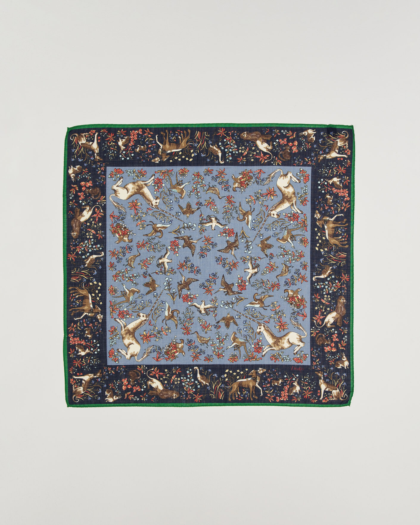 Hombres | Bufandas elegantes | Drake's | Unicorn Tapestry Wool/Silk Bandana Navy
