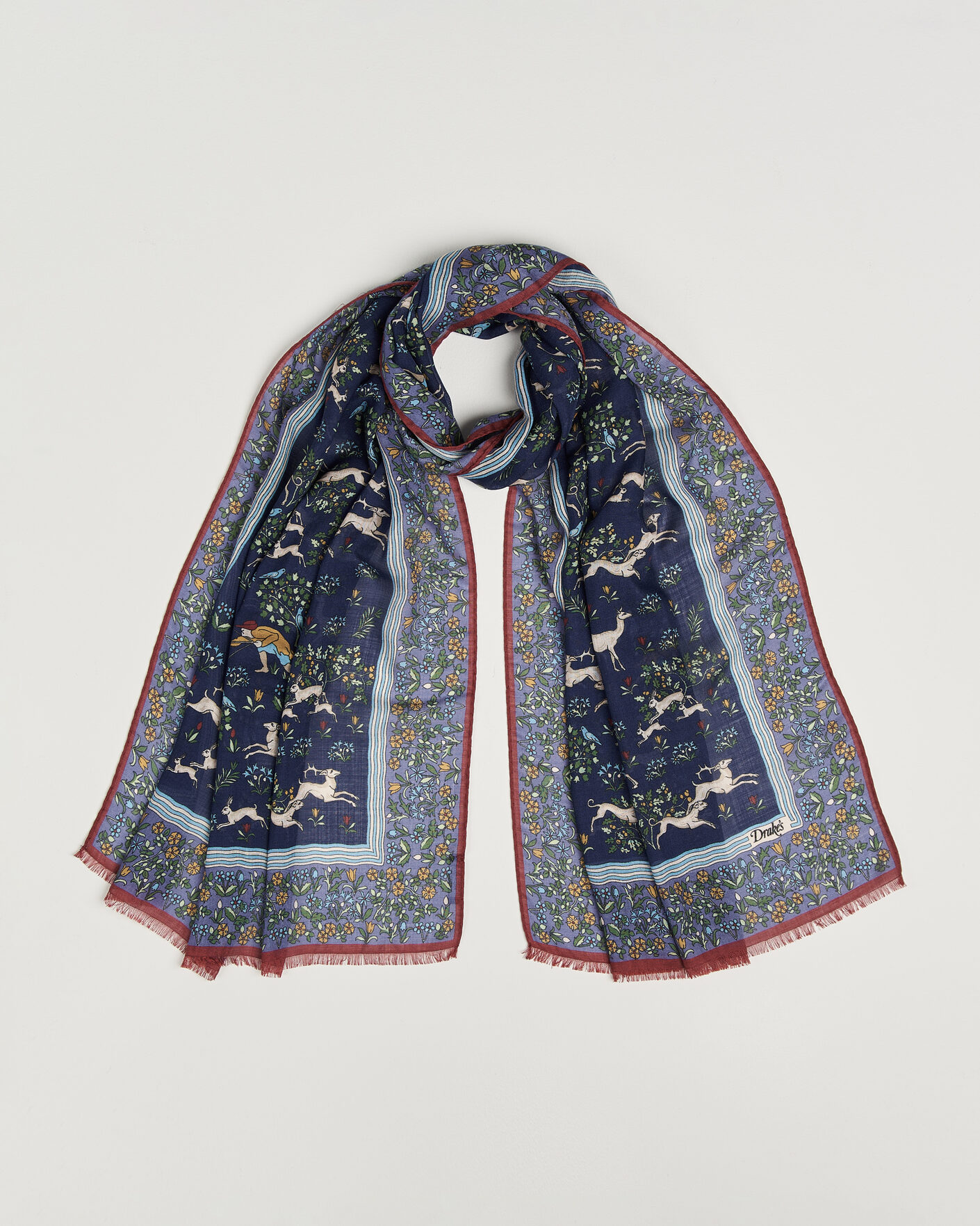 Hombres | Bufandas elegantes | Drake's | Archival Animals Wool/Silk Scarf Navy