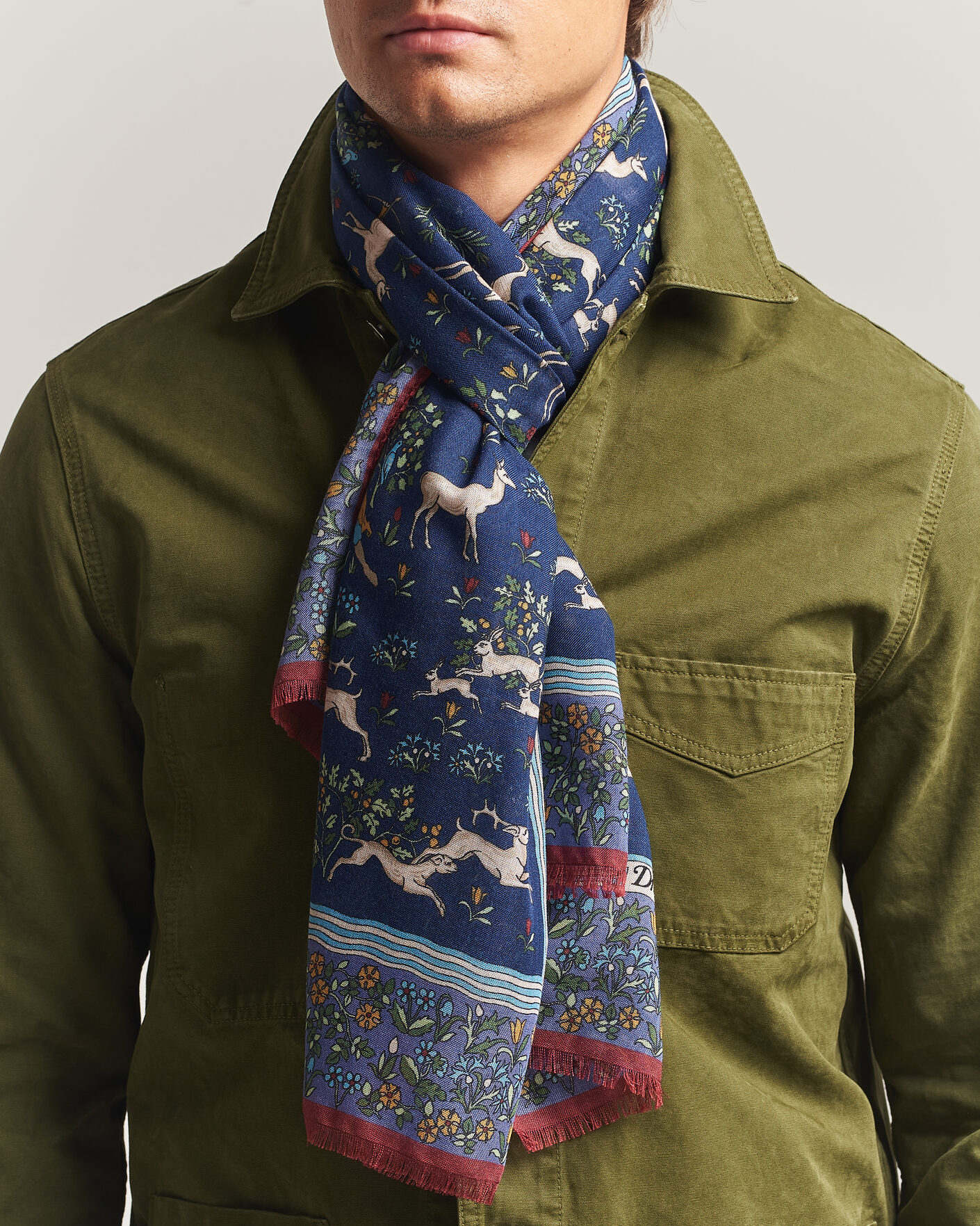 Hombres | Bufandas elegantes | Drake's | Archival Animals Wool/Silk Scarf Navy