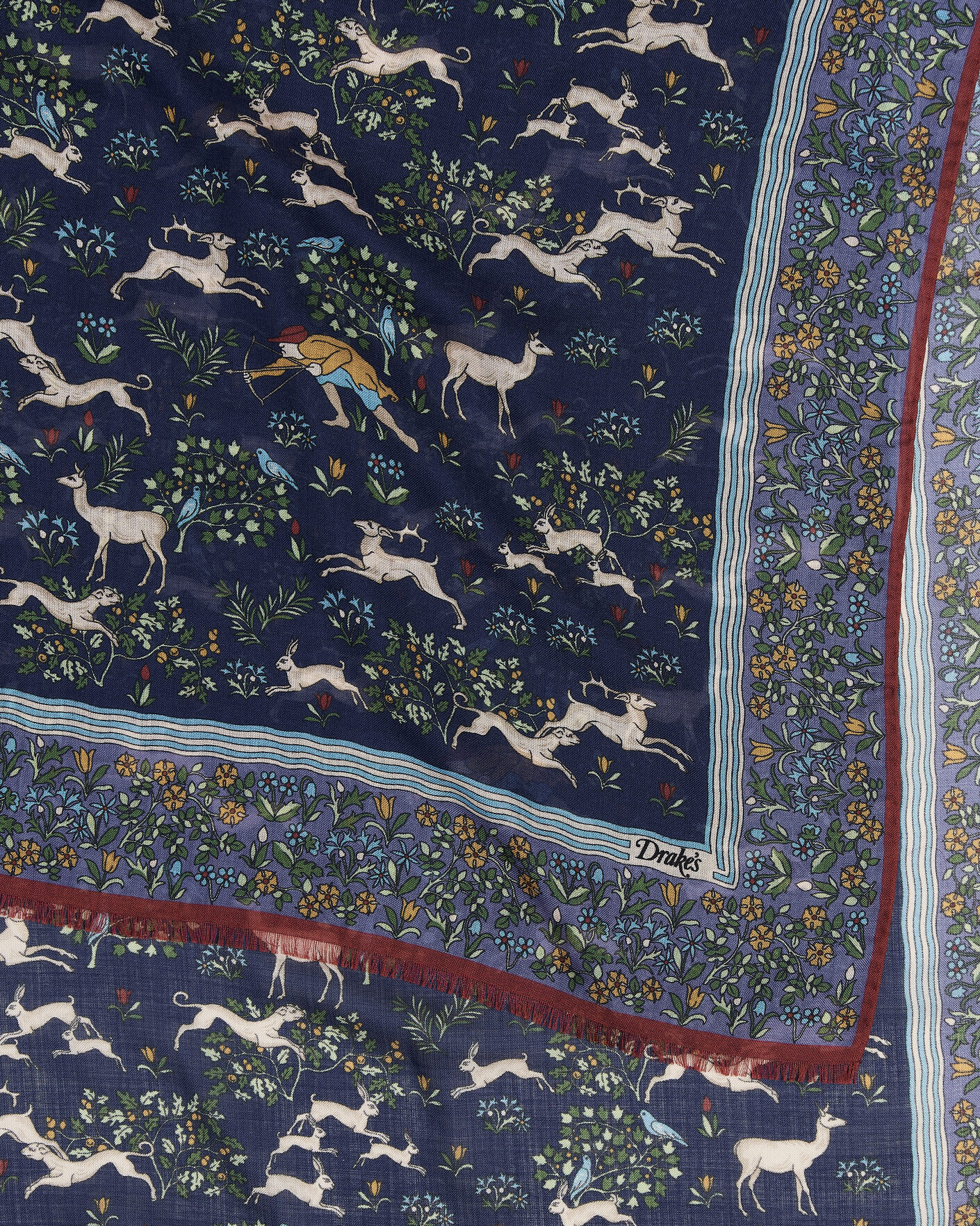 Hombres | Bufandas elegantes | Drake's | Archival Animals Wool/Silk Scarf Navy