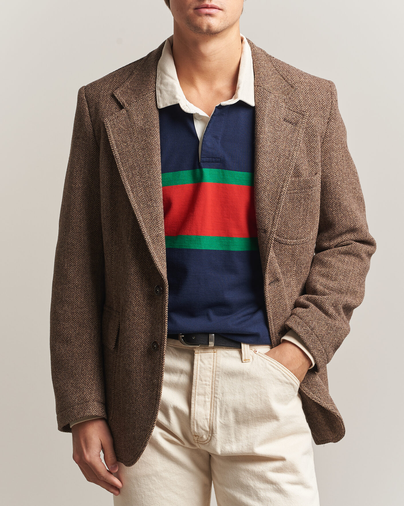 Hombres | Blazers | Drake's | MKVII Tweed Herringbone Games Blazer Brown