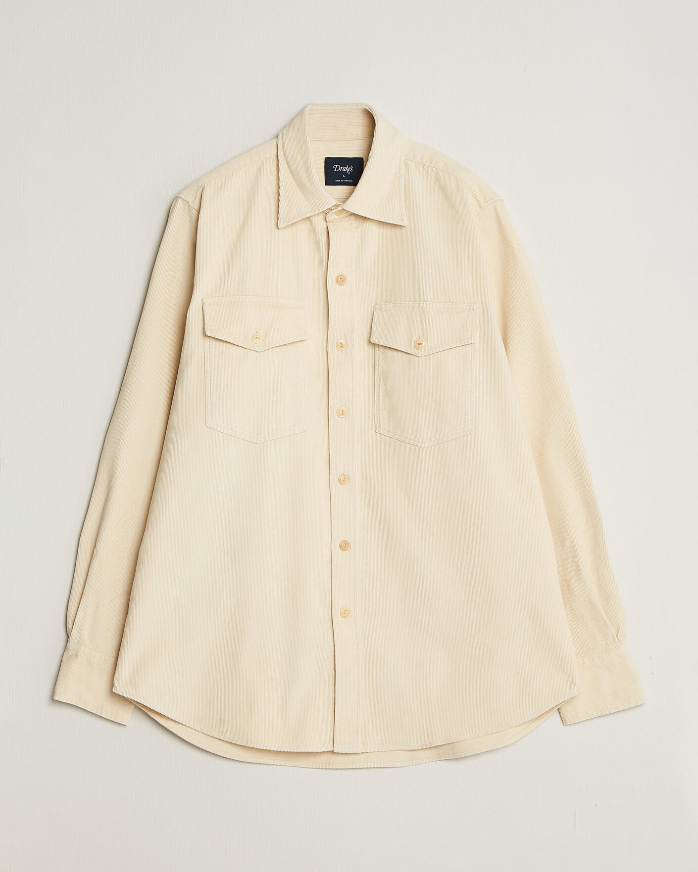 Hombres | Camisas | Drake's | Two Pocket Corduroy Shirt Ecru