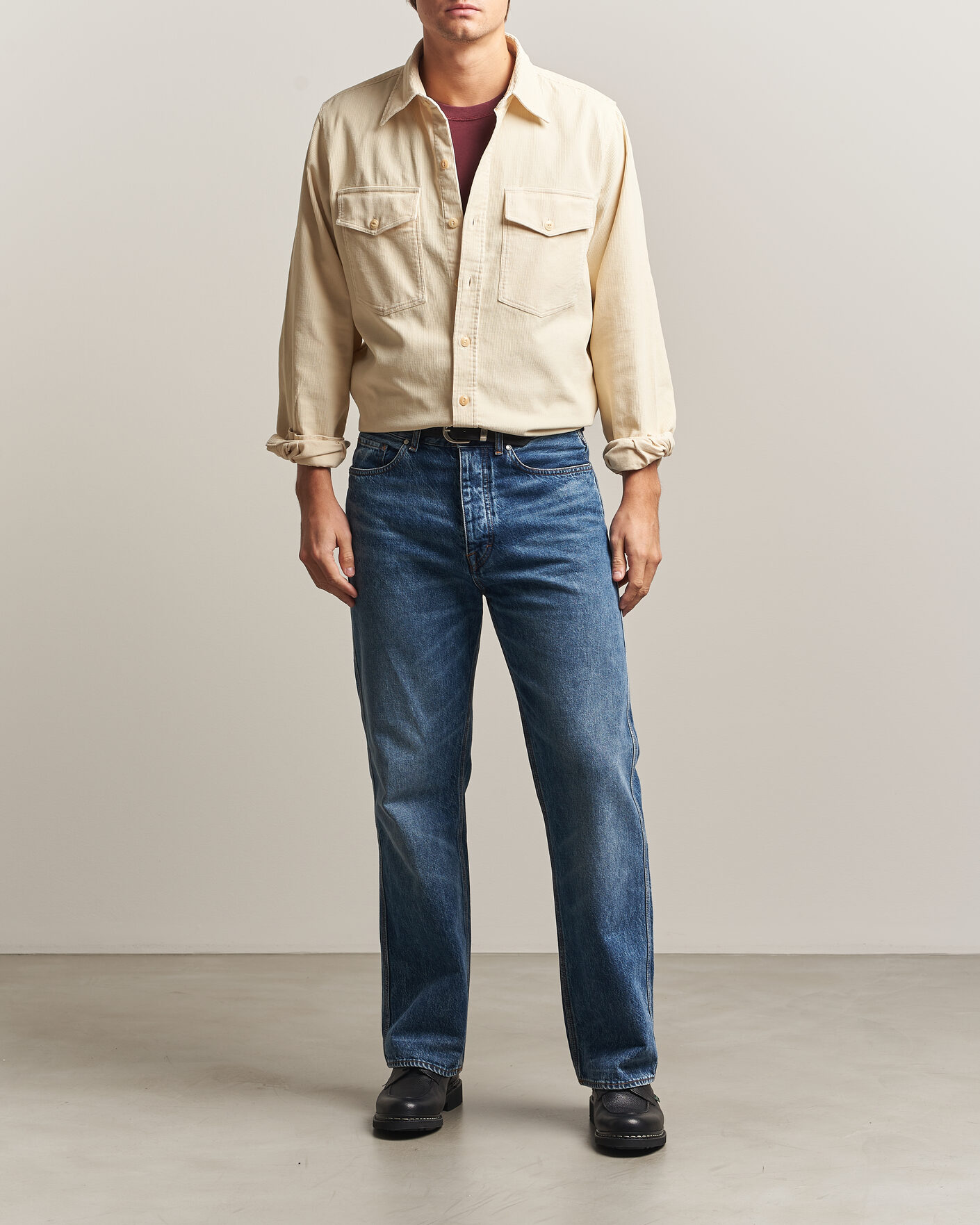 Hombres | Camisas | Drake's | Two Pocket Corduroy Shirt Ecru